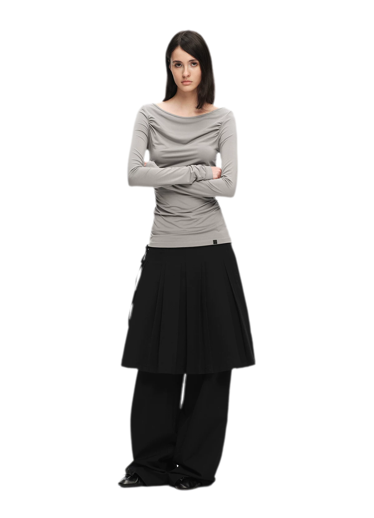 Pleated Layered Skirt Pants