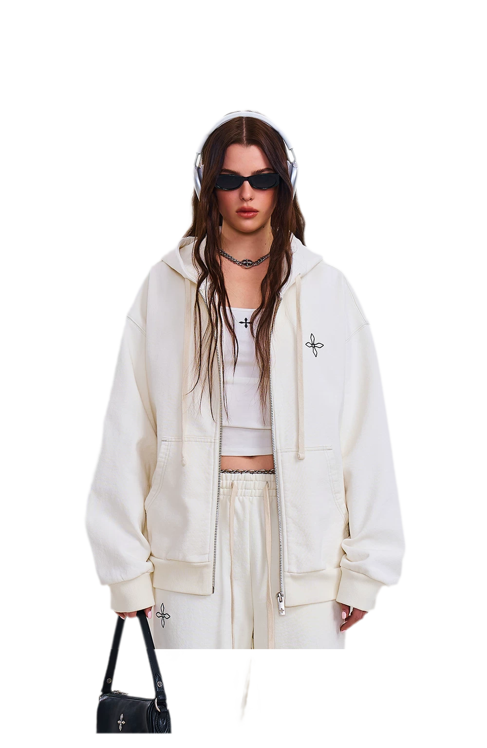 Cross Statue Oversized Zip-Up Hoodie