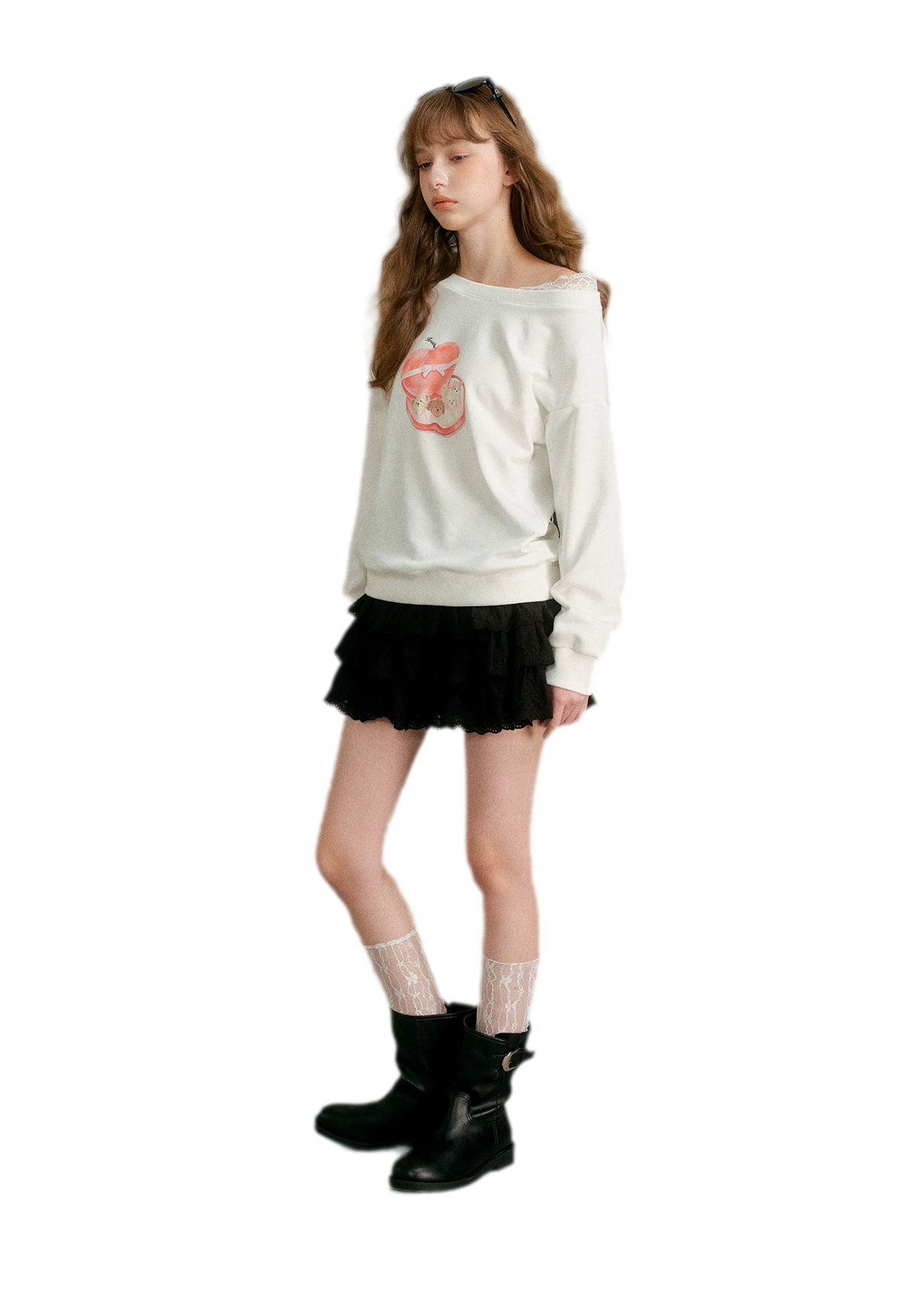 Watercolor Puppy Off-Shoulder Sweatshirt