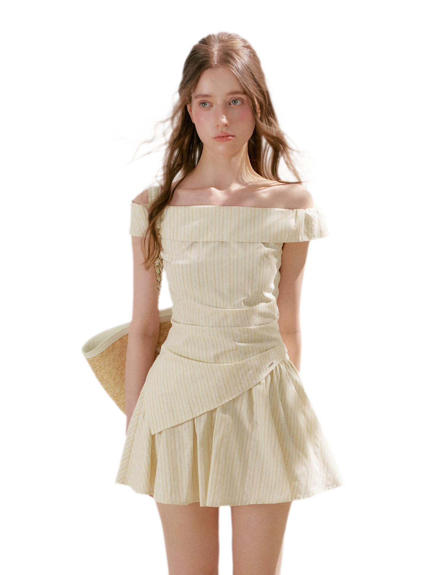 Striped Off-Shoulder Top and A-Line Skirt Set