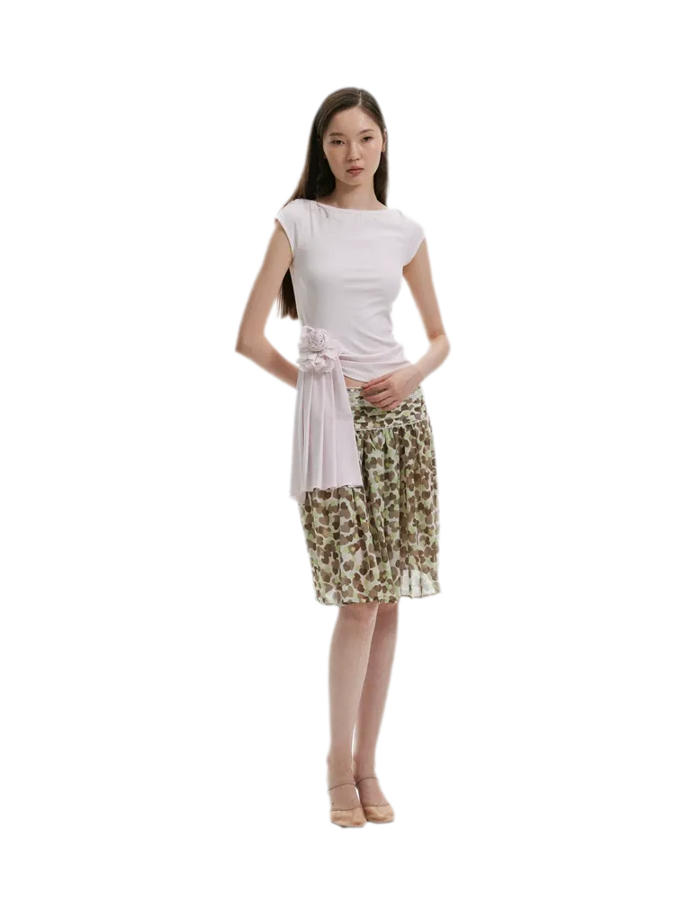 Asymmetric Flower Short Sleeve Top