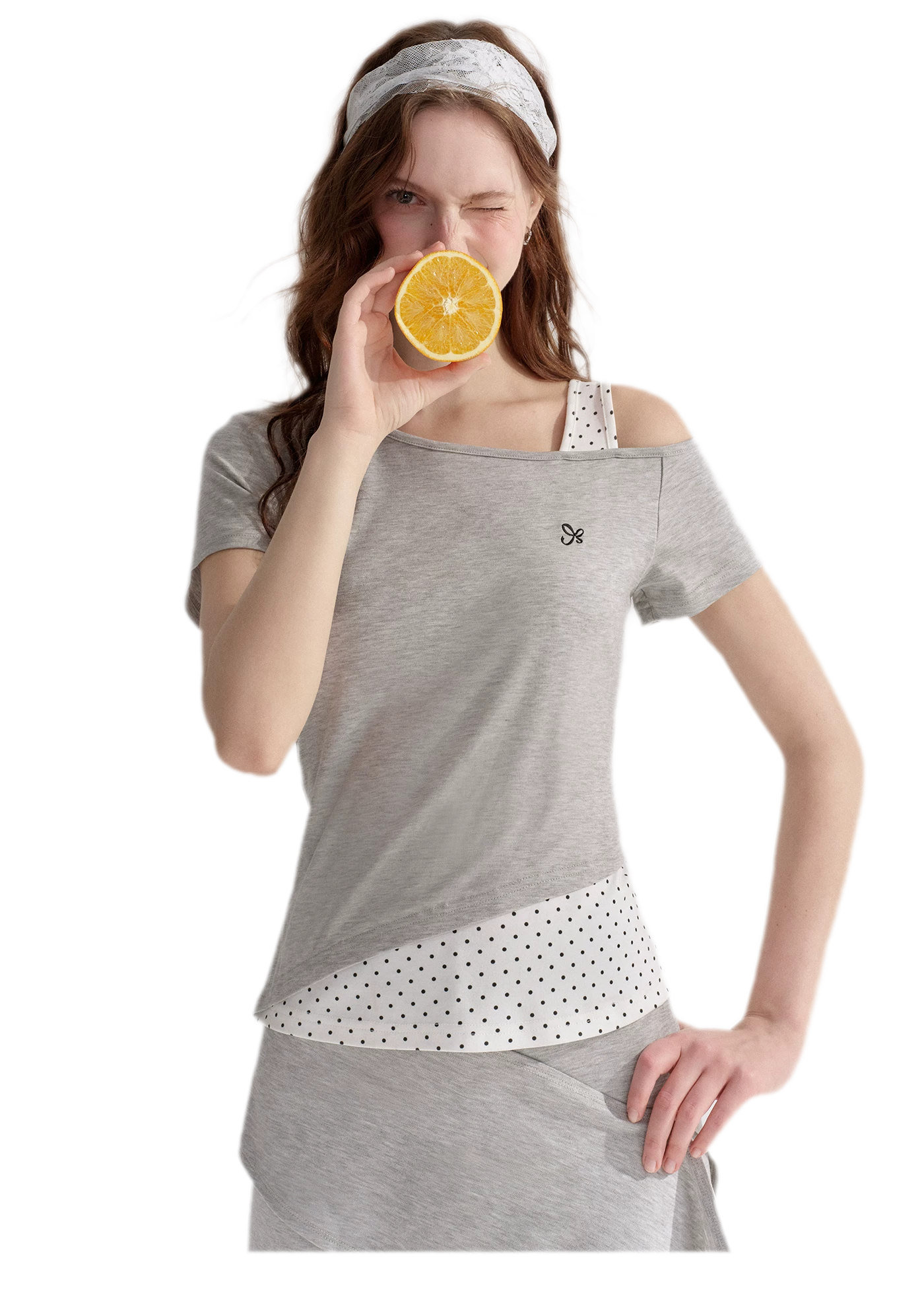 Lyocell Polka Faux Two-Piece Set