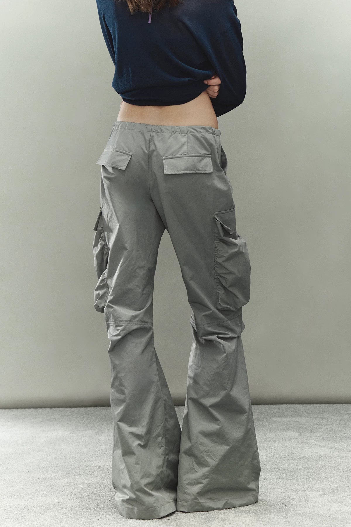 Printed Waistband Drawstring Multi-Pocket Low-Waist Cargo Pants