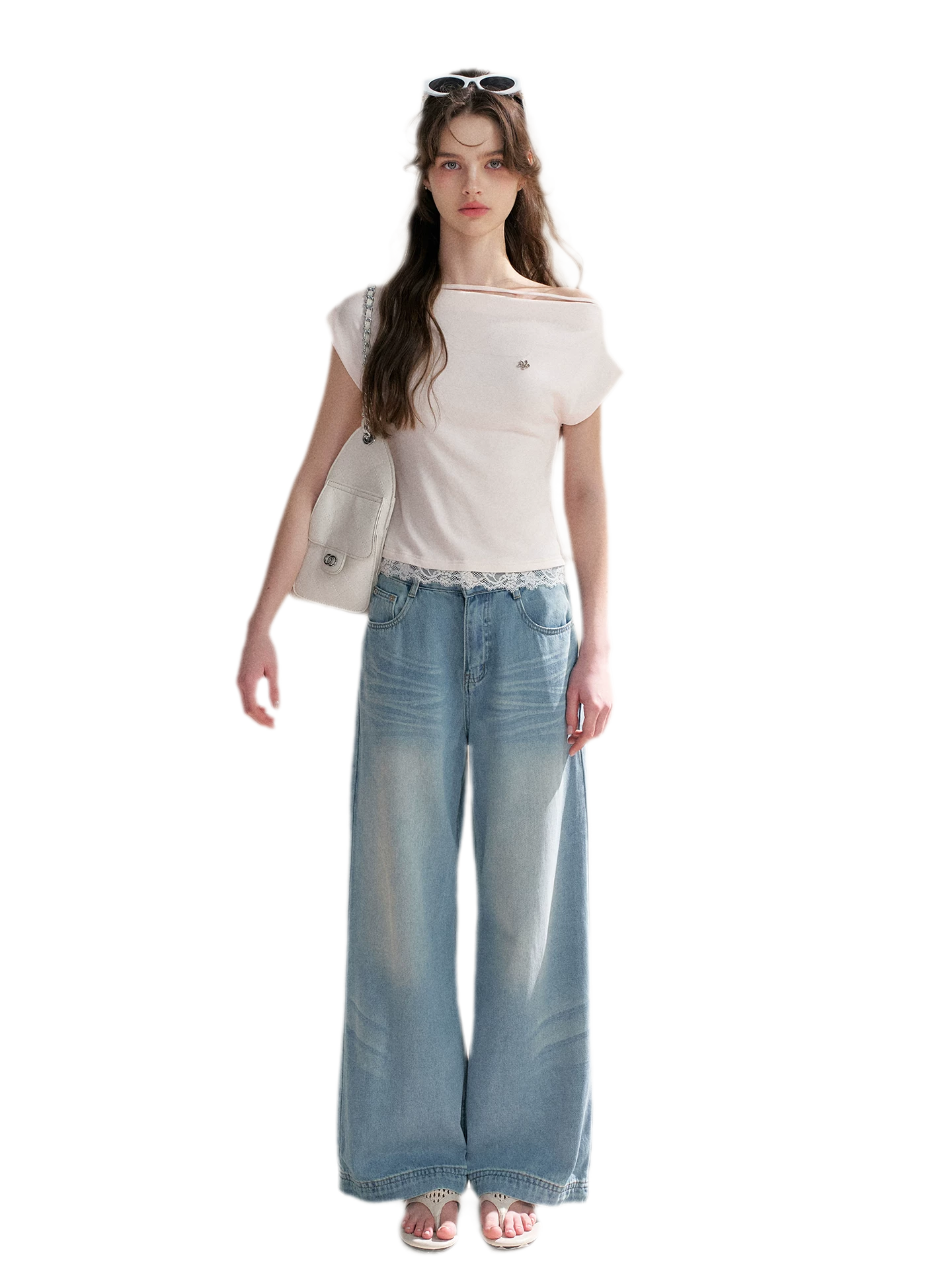 Lace Trim Asymmetric Short Sleeve T-Shirt
