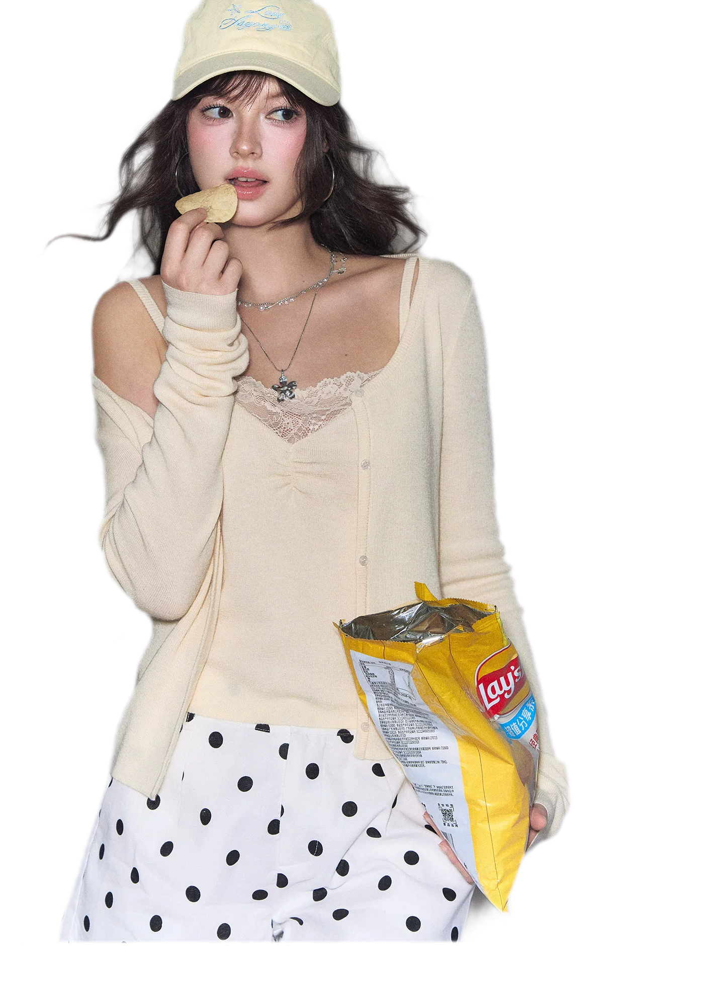 Lace Trim Knitwear Set