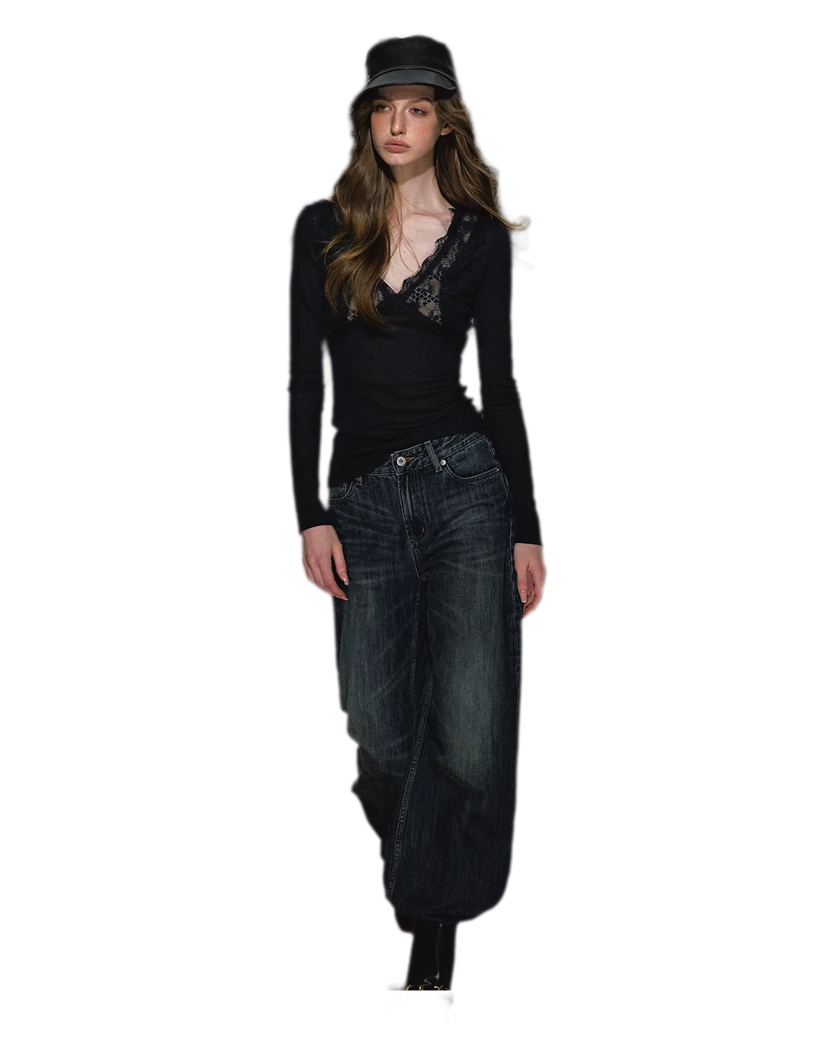 Jeans ricamati a quadri effetto lavato