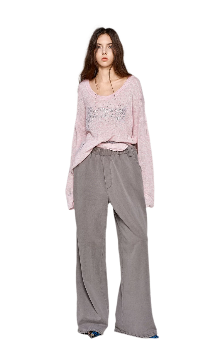 Pullover in mohair effetto consumato con strass
