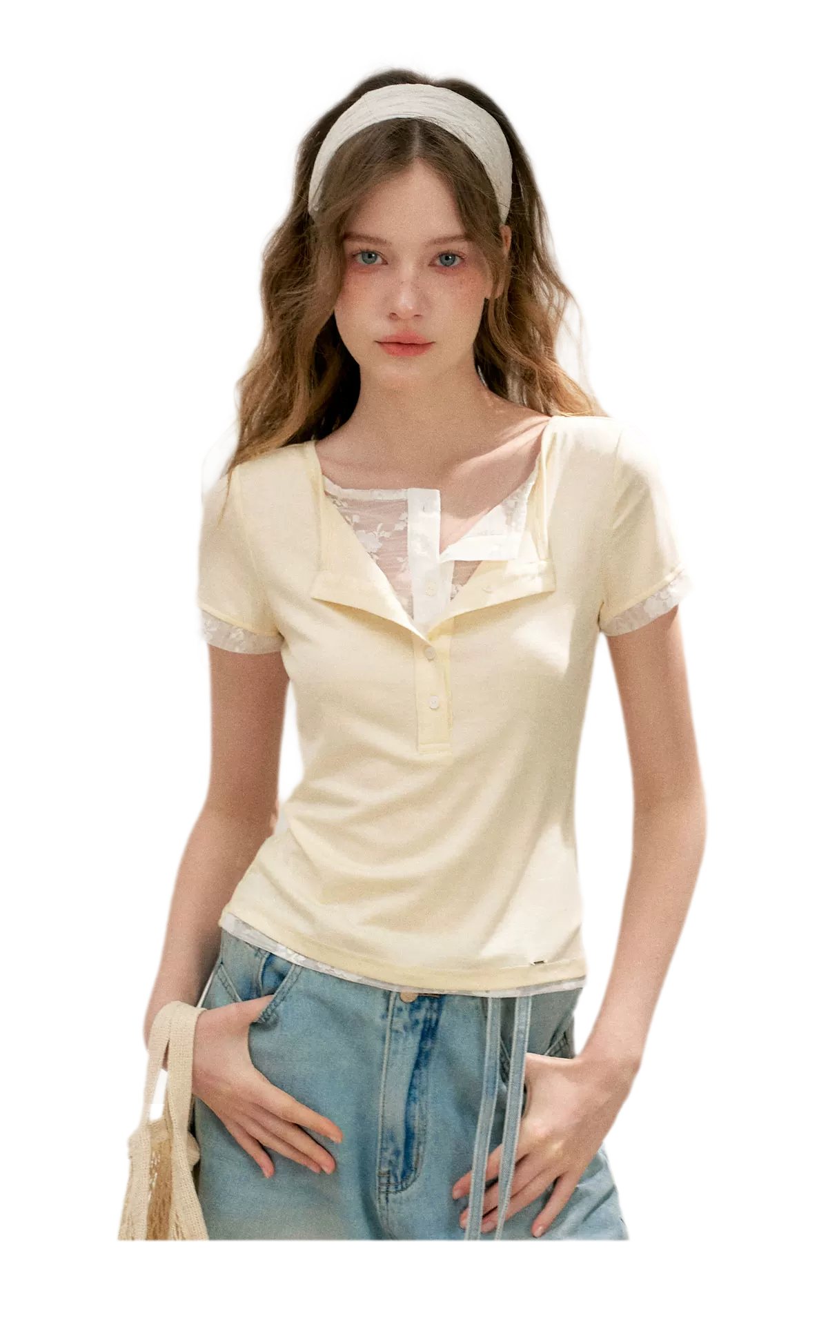 Double-Layer Collar Lace T-Shirt