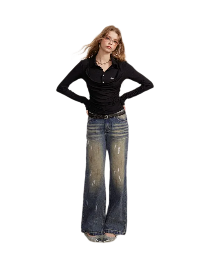 Ruched Layered Polo Top