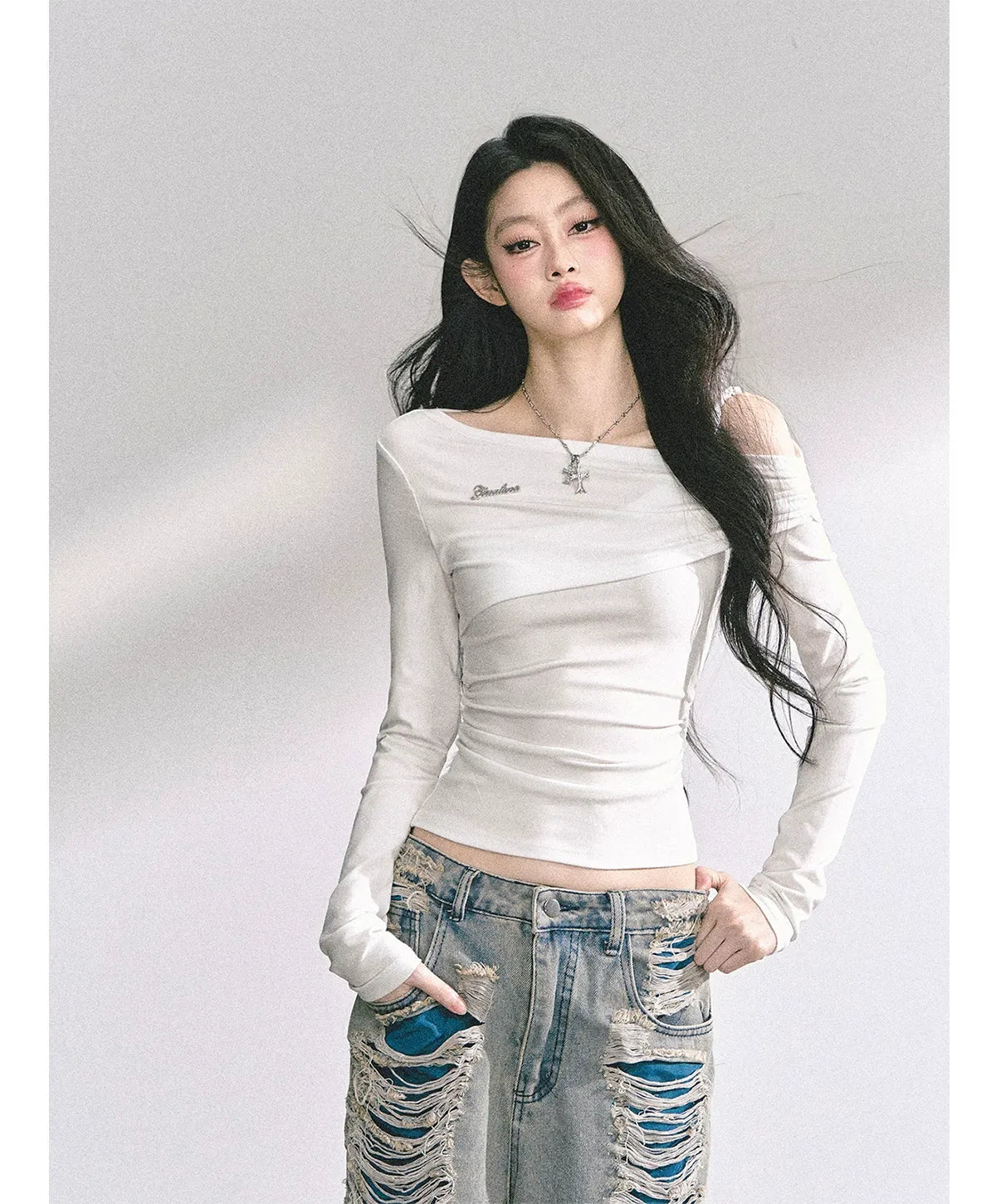 Lace Cutout Shoulder Tee