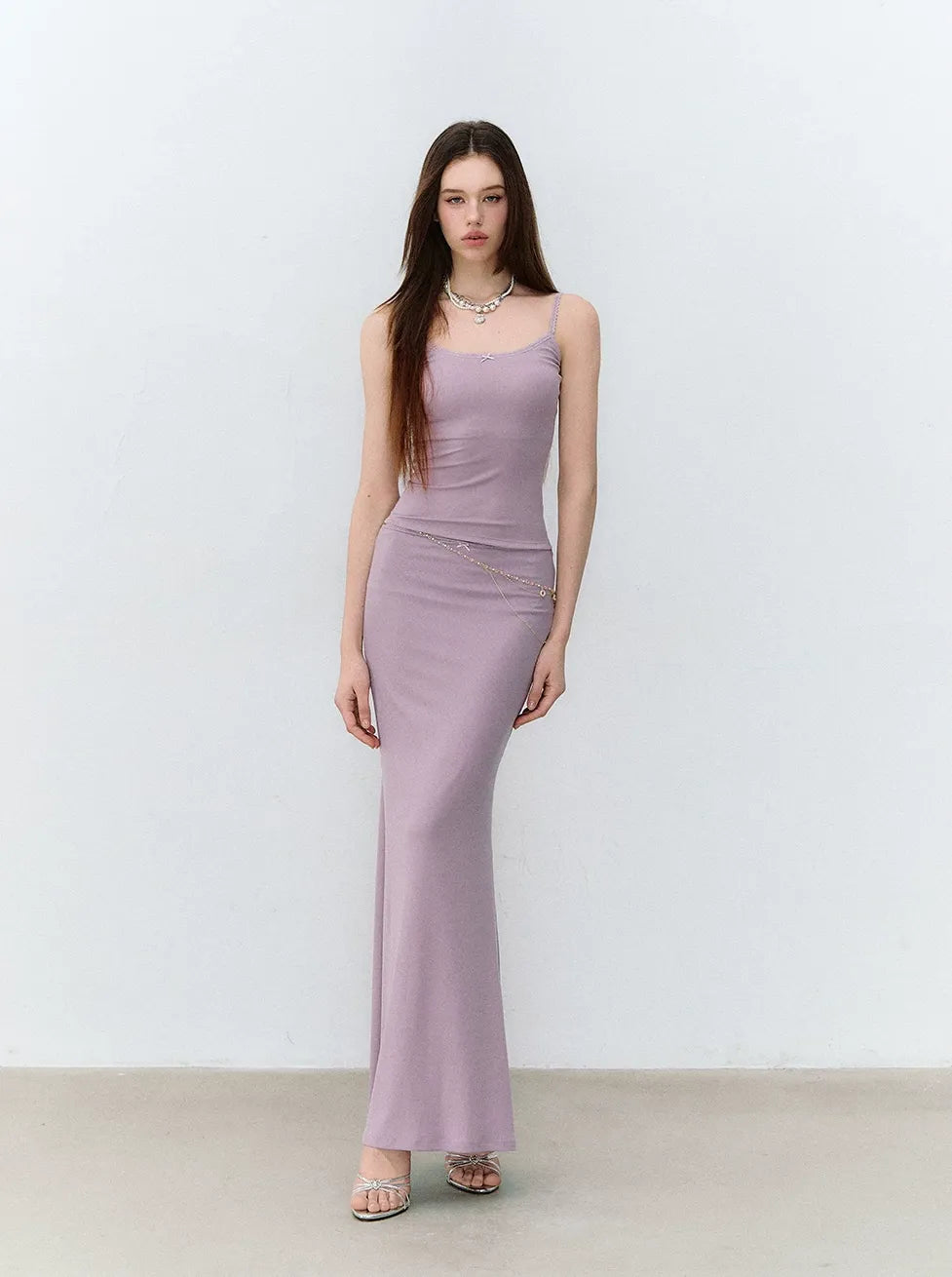 X-line Lace Trim Camisole, Pullover & Mermaid Skirt