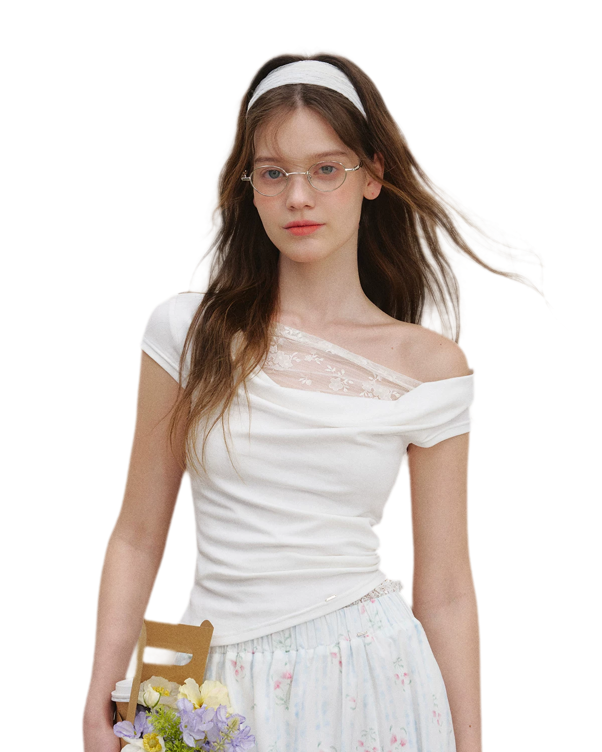 Asymmetric Lace Short Sleeve T-Shirt
