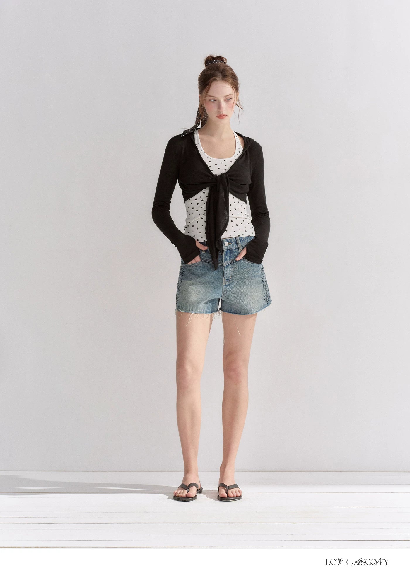 Vintage Washed Blue Rhinestone Denim Shorts