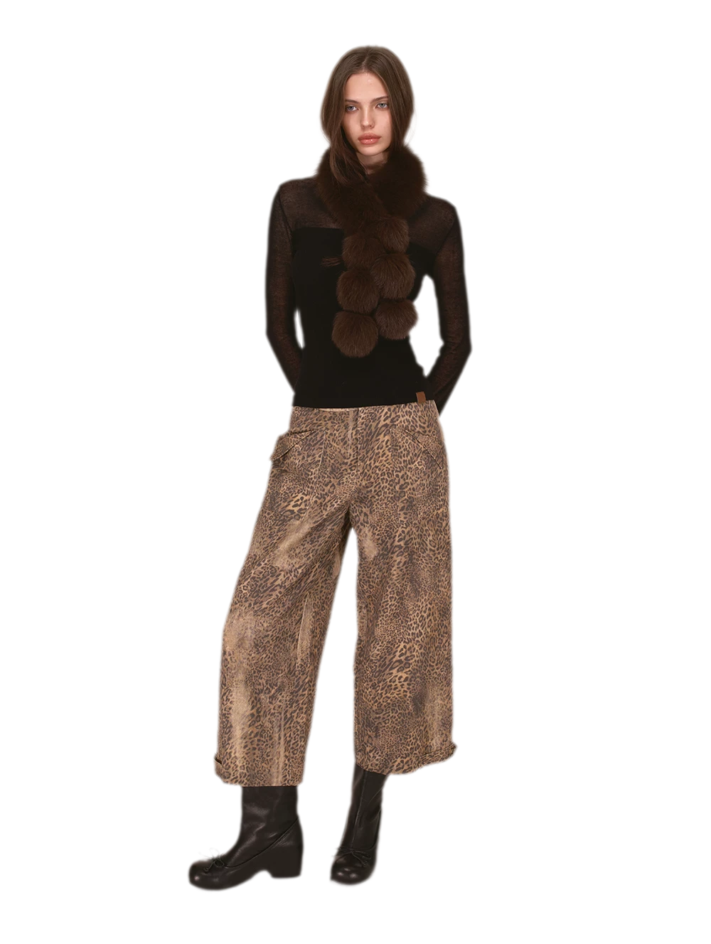 Distressed Leopard Wide-Leg Jeans