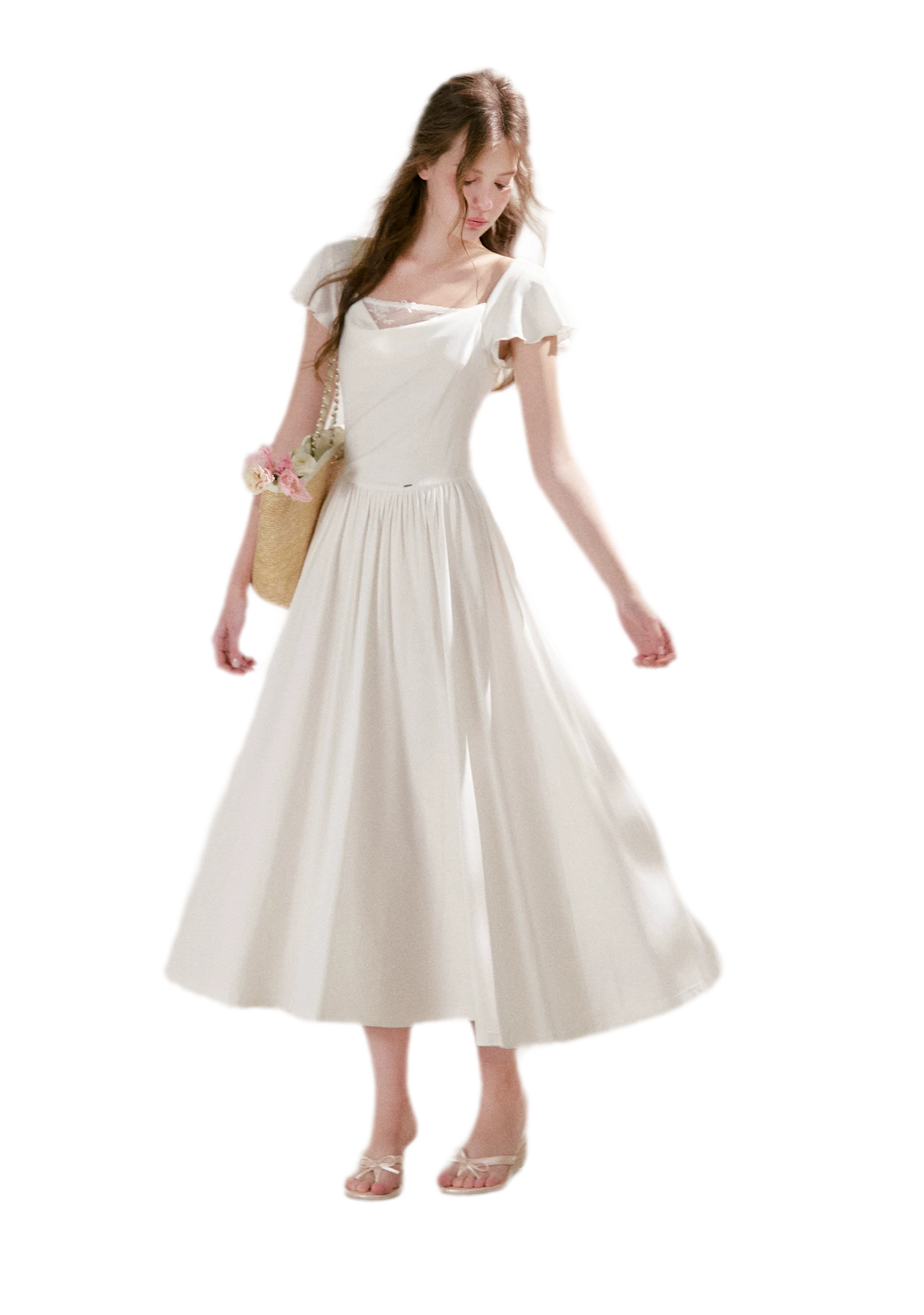 Lace Insert Flutter Sleeve Dress