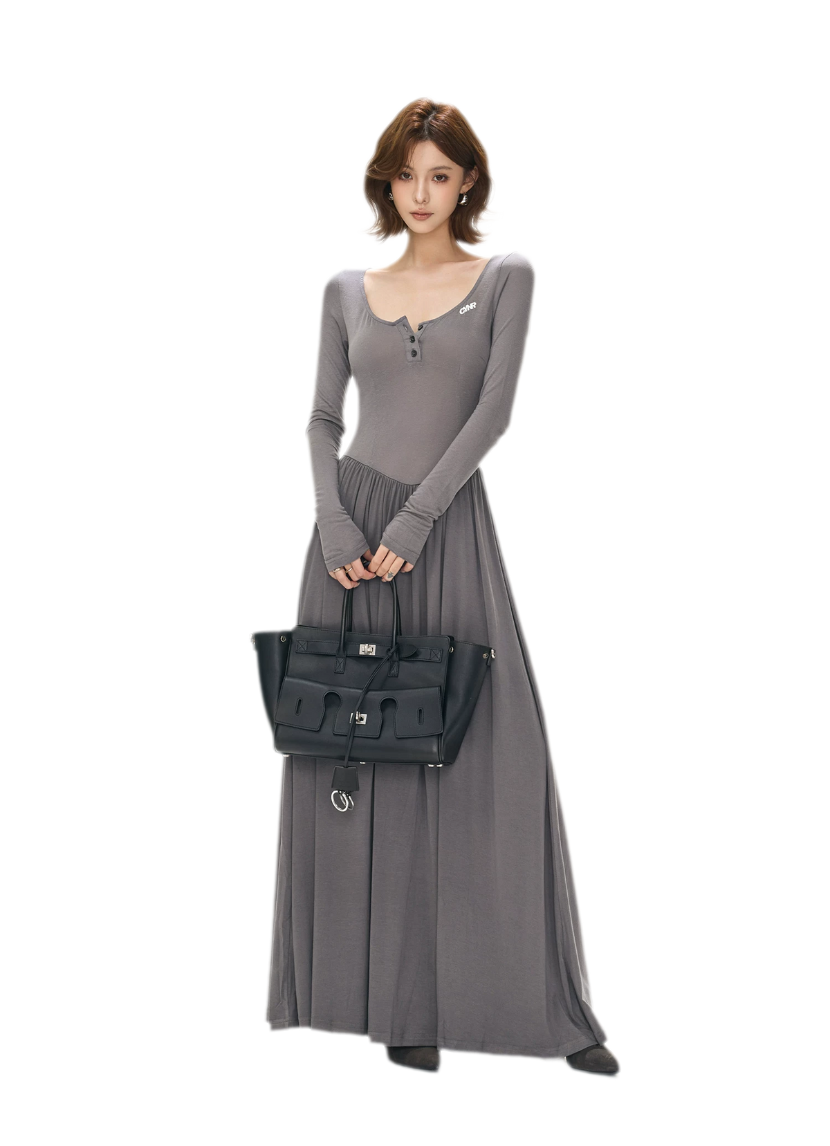 Vintage Square-Neck Paneled Maxi Dress