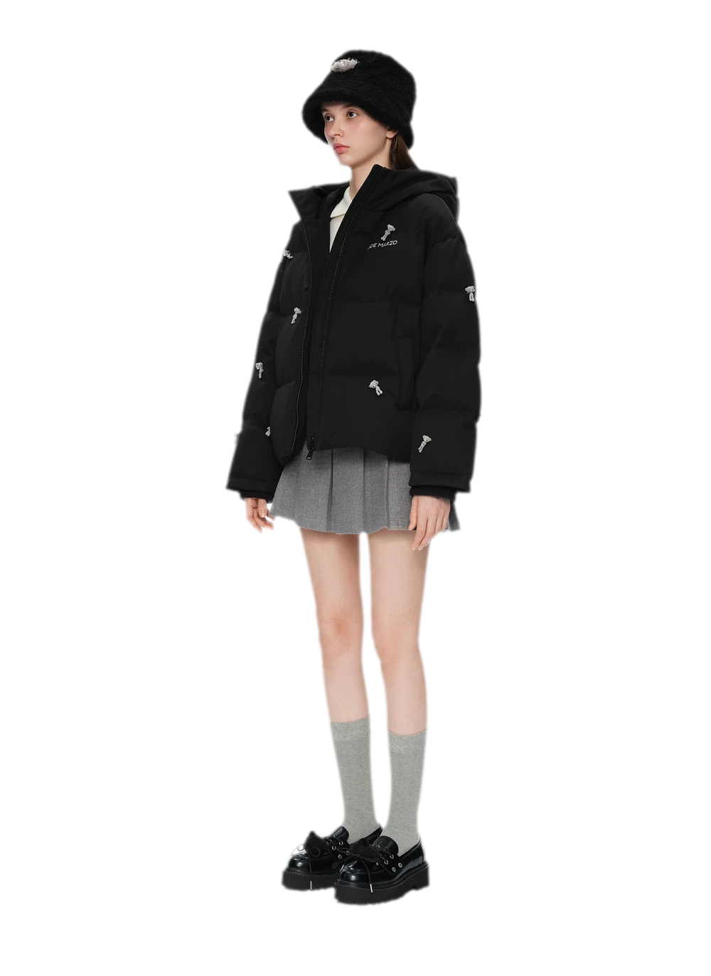 Flocked Bear Hooded Down Jacket