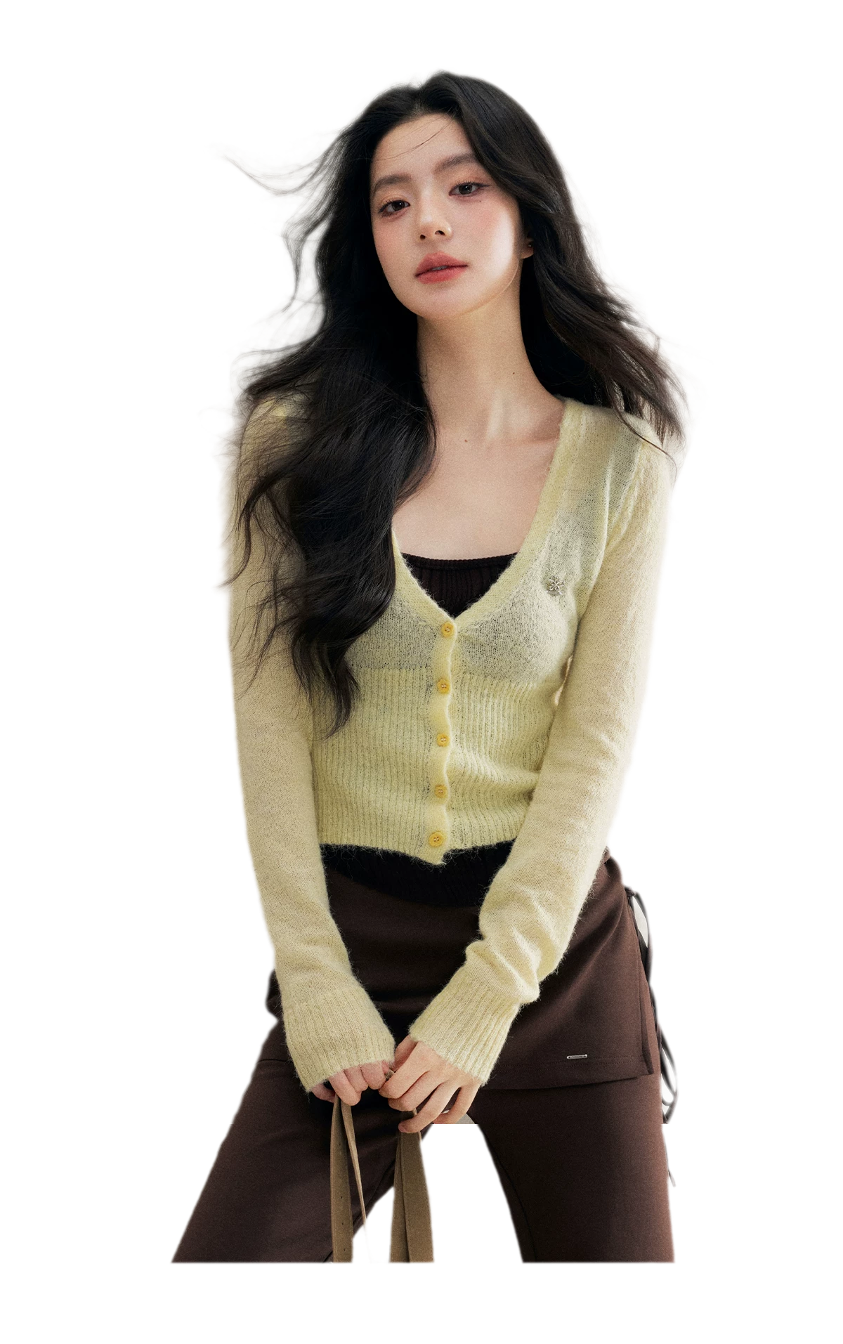 Brushed Contrast V-Neck Sweater