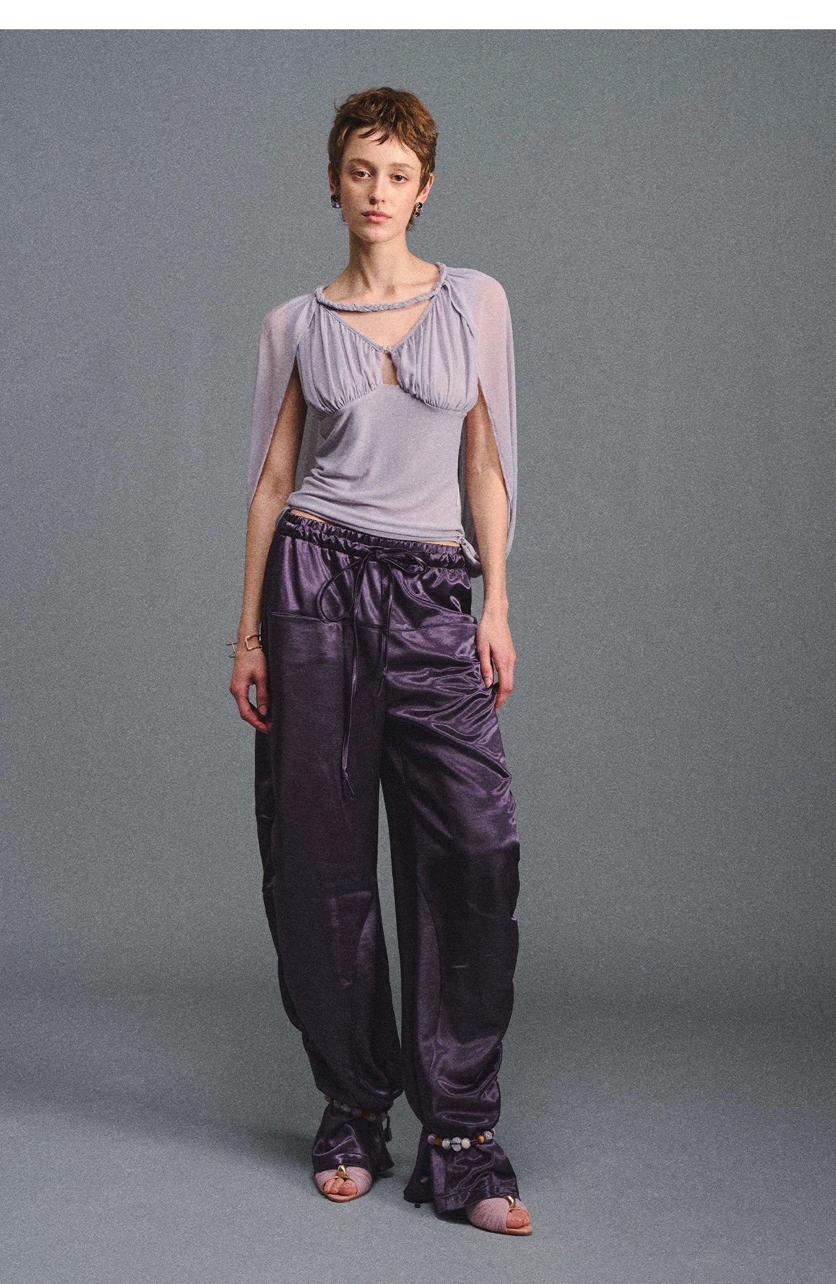 Satin Jogger Pants with Beaded Drawstring