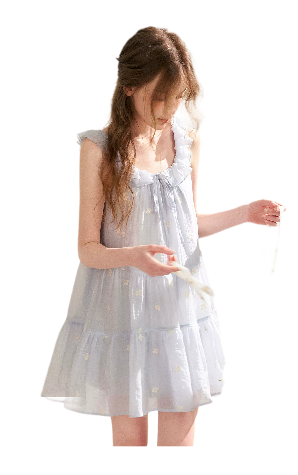 Tencel Embroidered Ruffle A-line Dress
