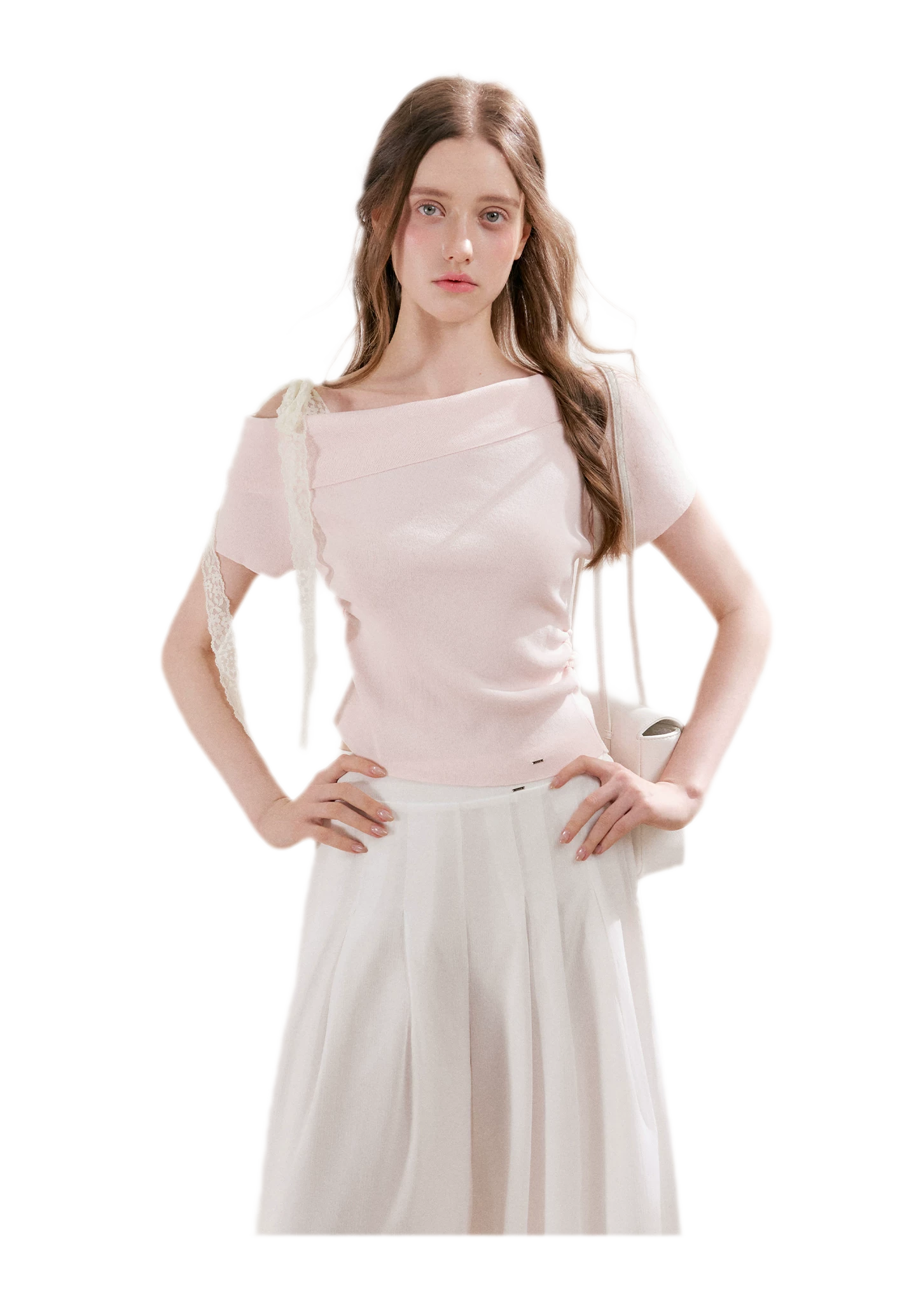 Lace Trim Ruched Knit Top