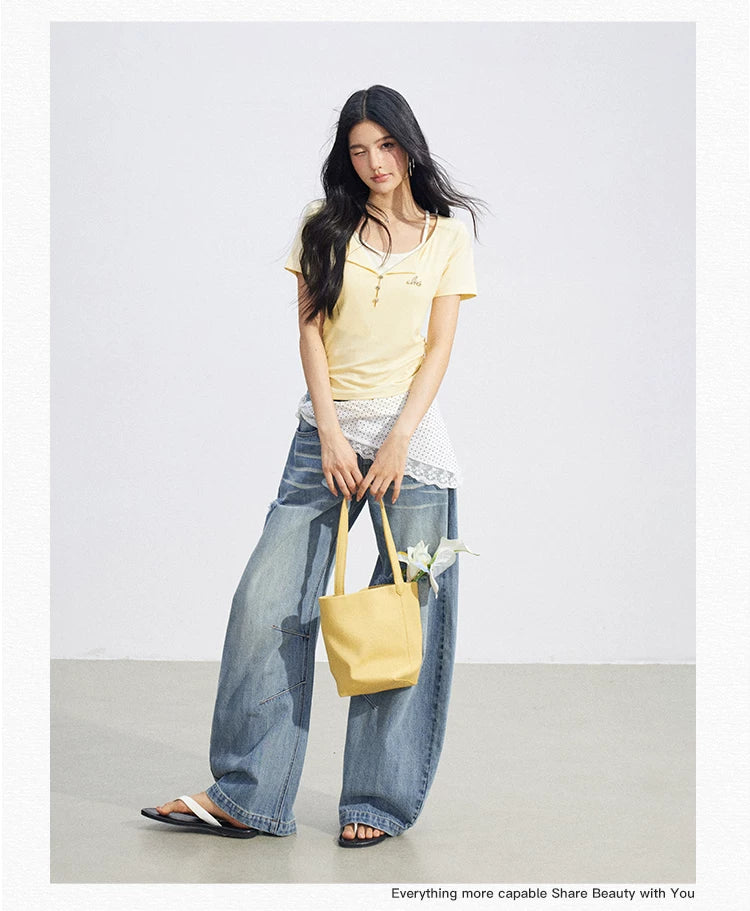 Two-Tone Layered Look Slim Fit T-Shirt