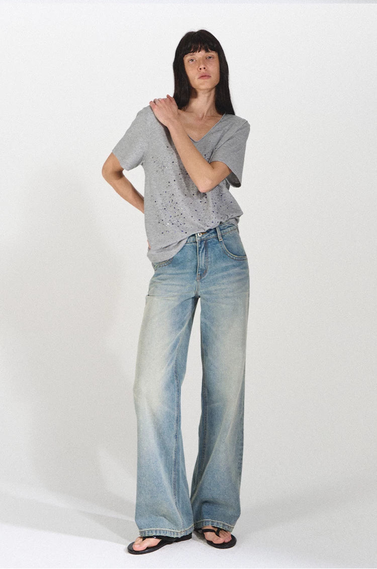 Vintage Straight Loose Fit Jeans with 3D Cat