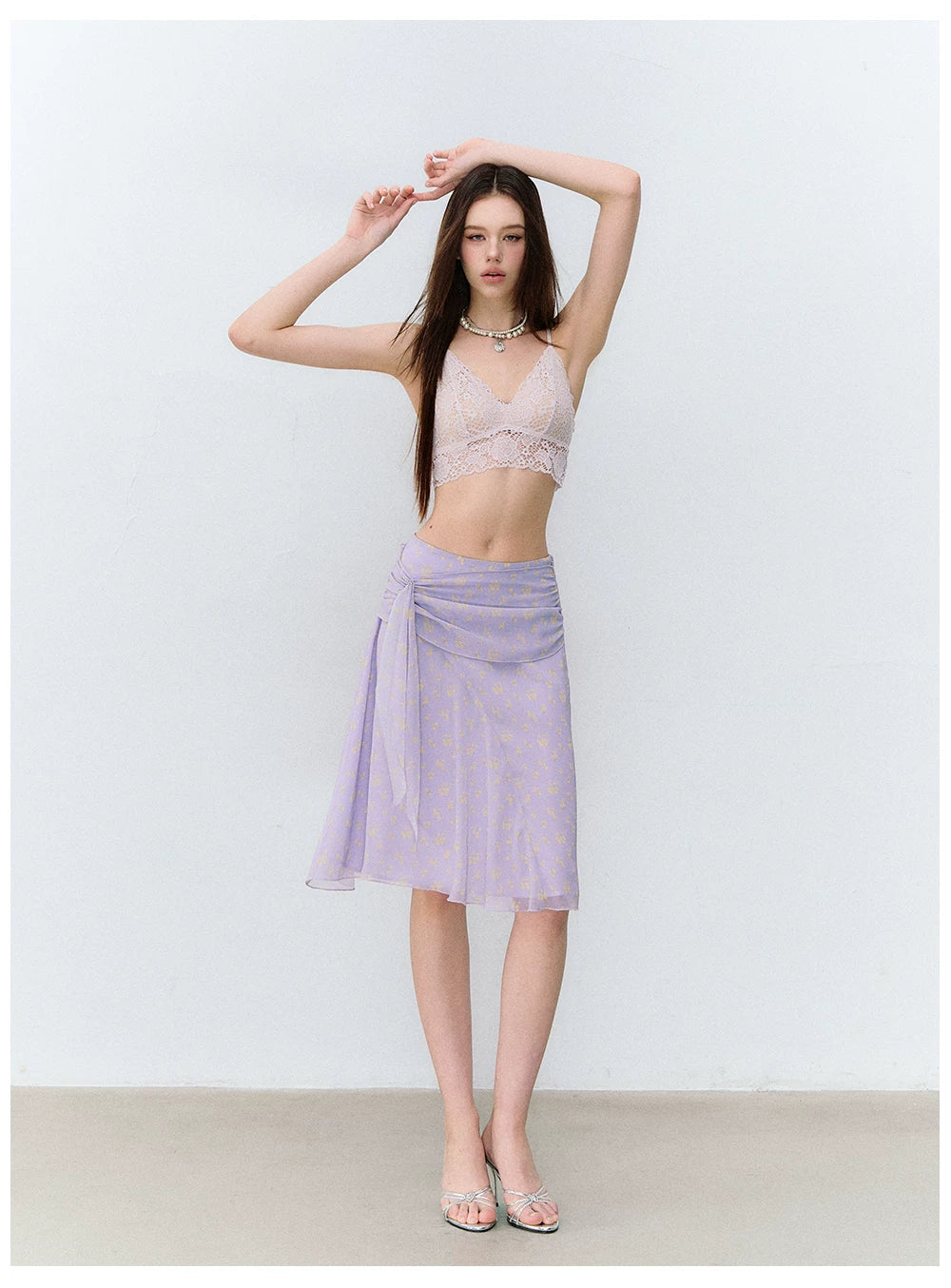 French Style Floral Chiffon Skirt