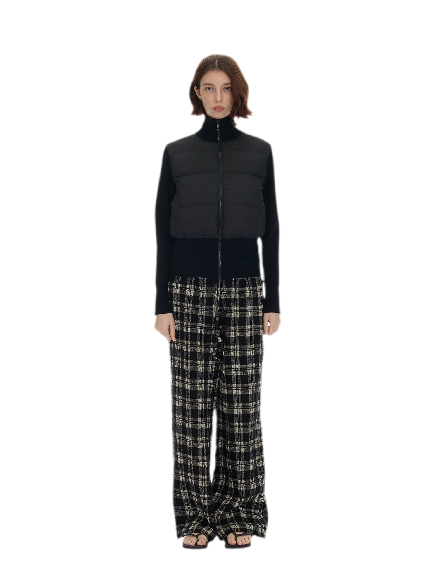 短款针织拼接羽绒服