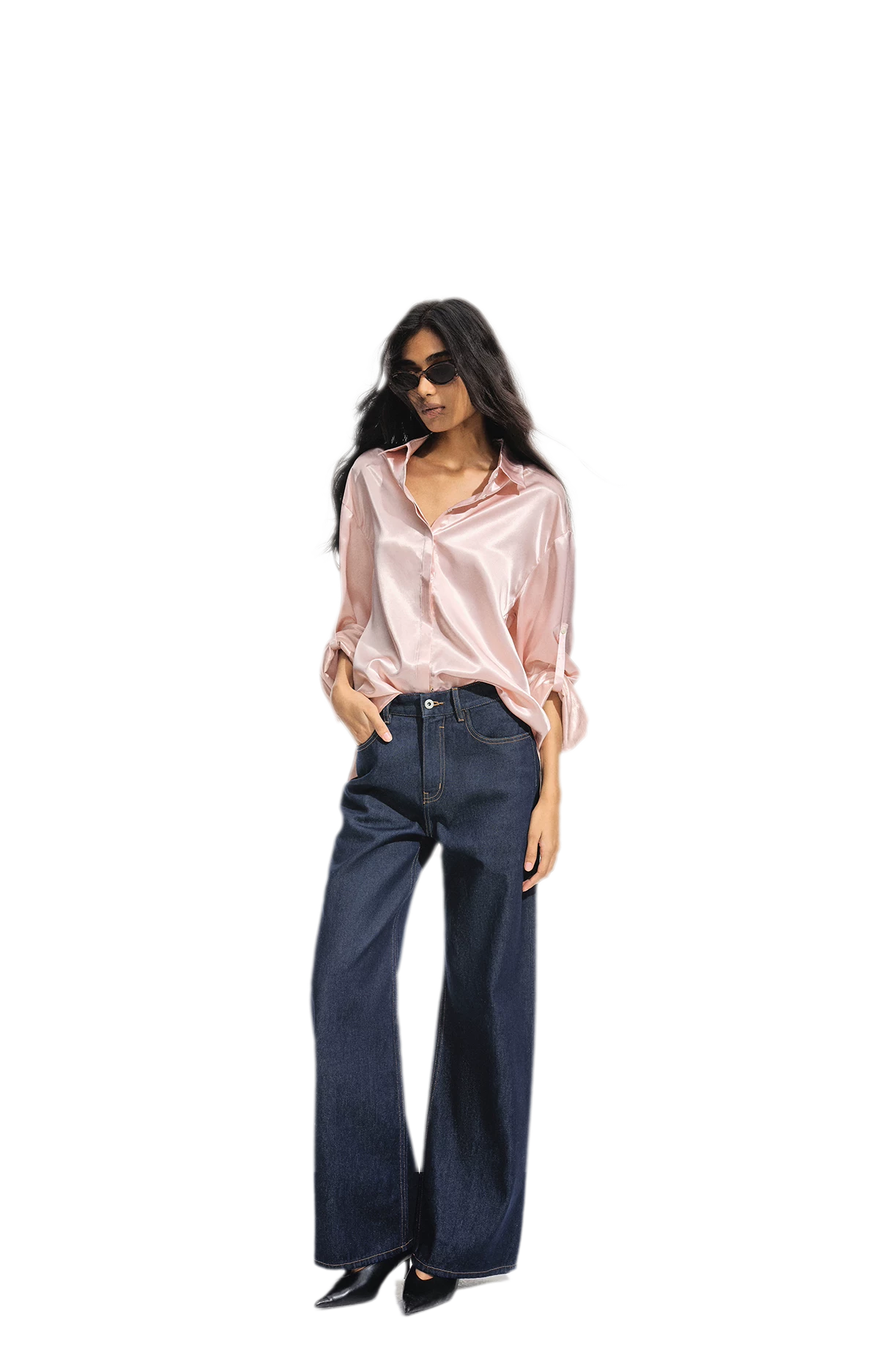 Jeans met contrasterende stiksels en hoge taille