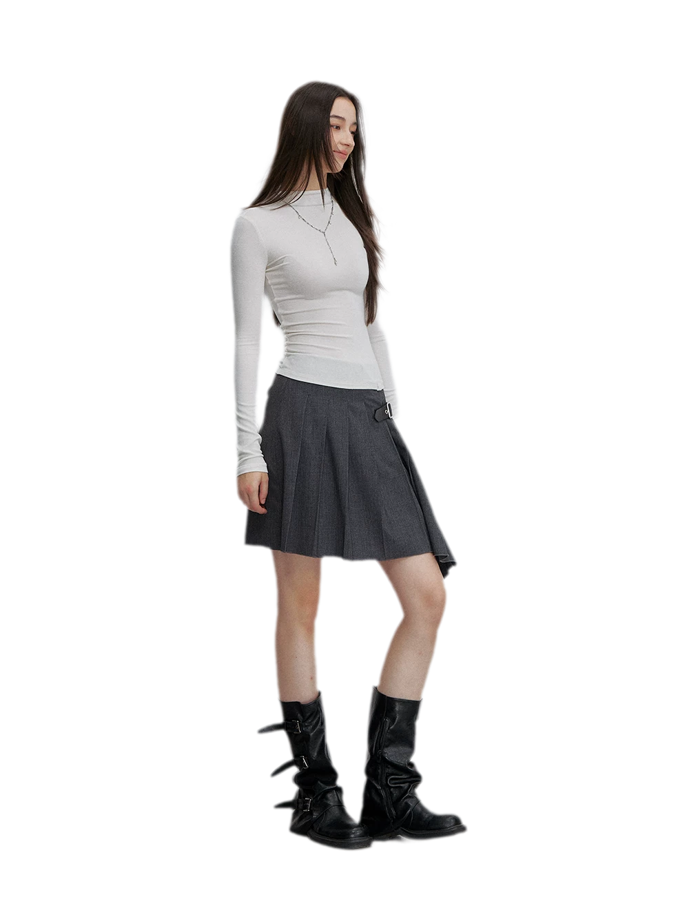 Asymmetric Pleated Strap Skirt