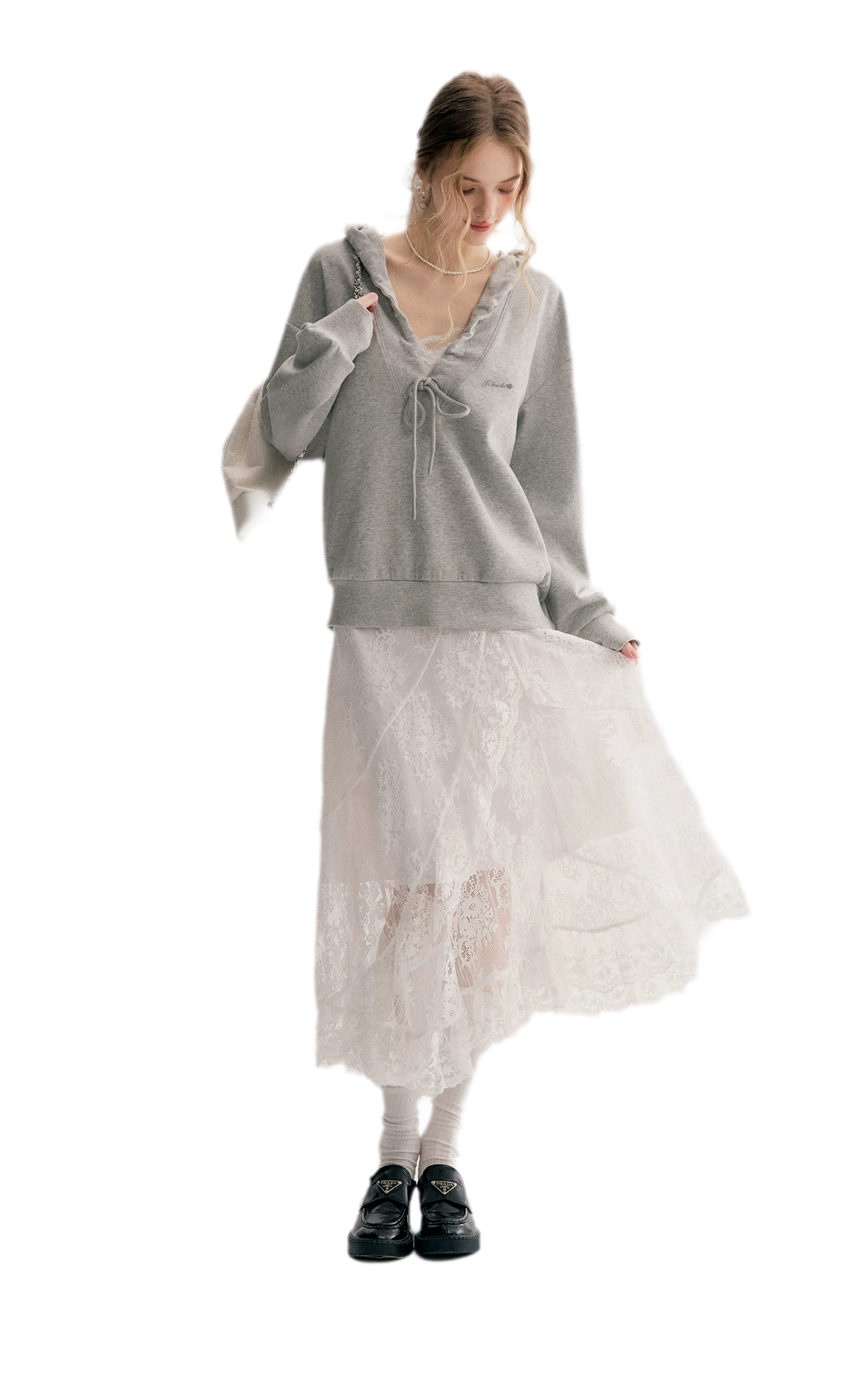Cotton-Feel Ruched Oversized Hoodie