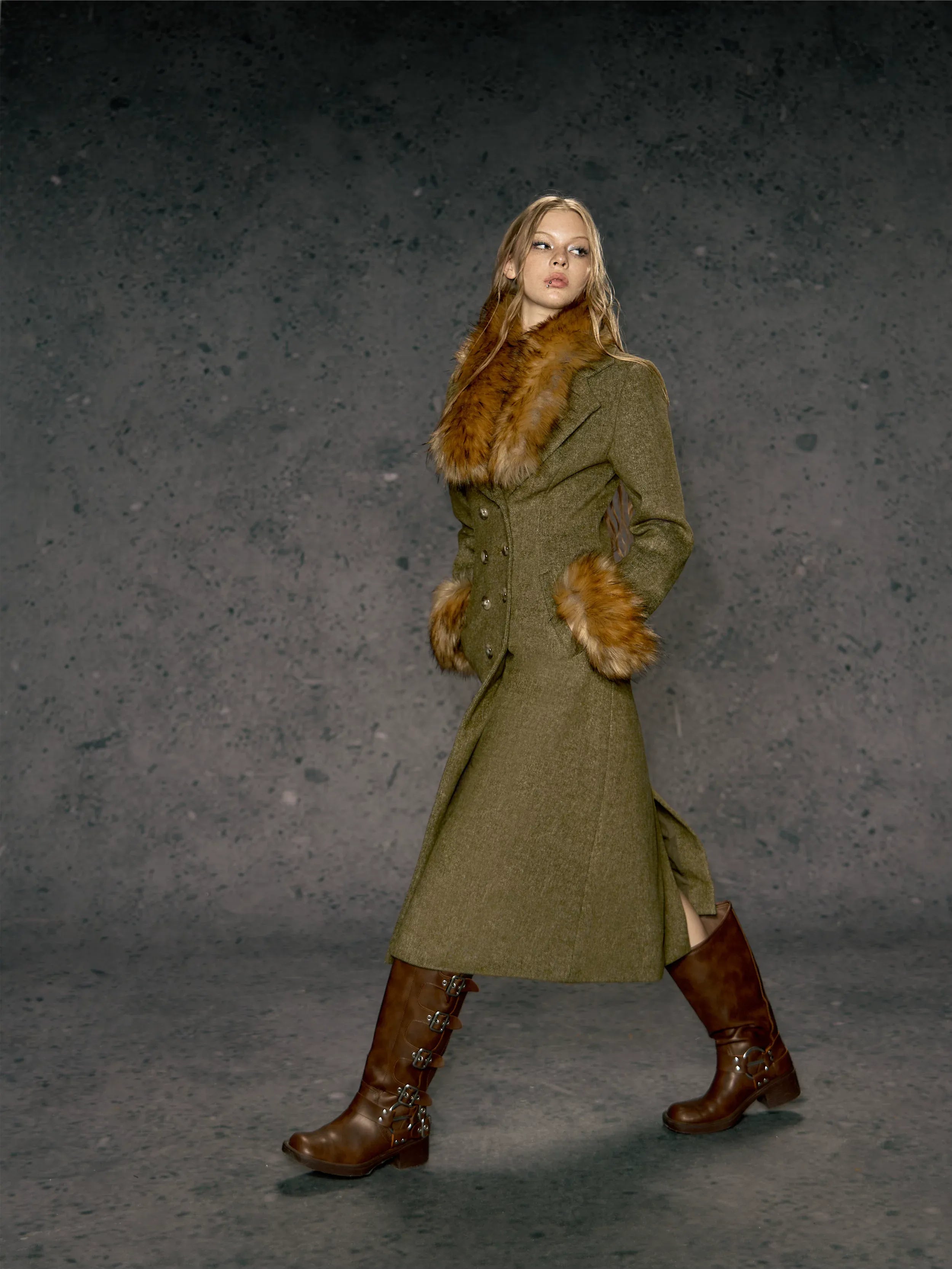 Faux Fur Collar Wool Coat