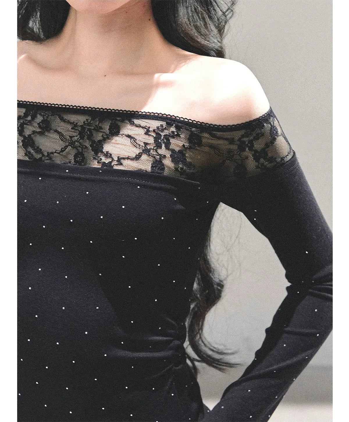 Off-Shoulder Lace Dot Tee