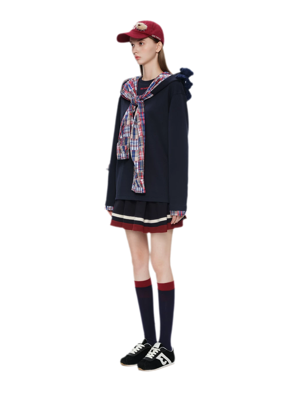 Deconstructed Plaid Hooded T-Shirt