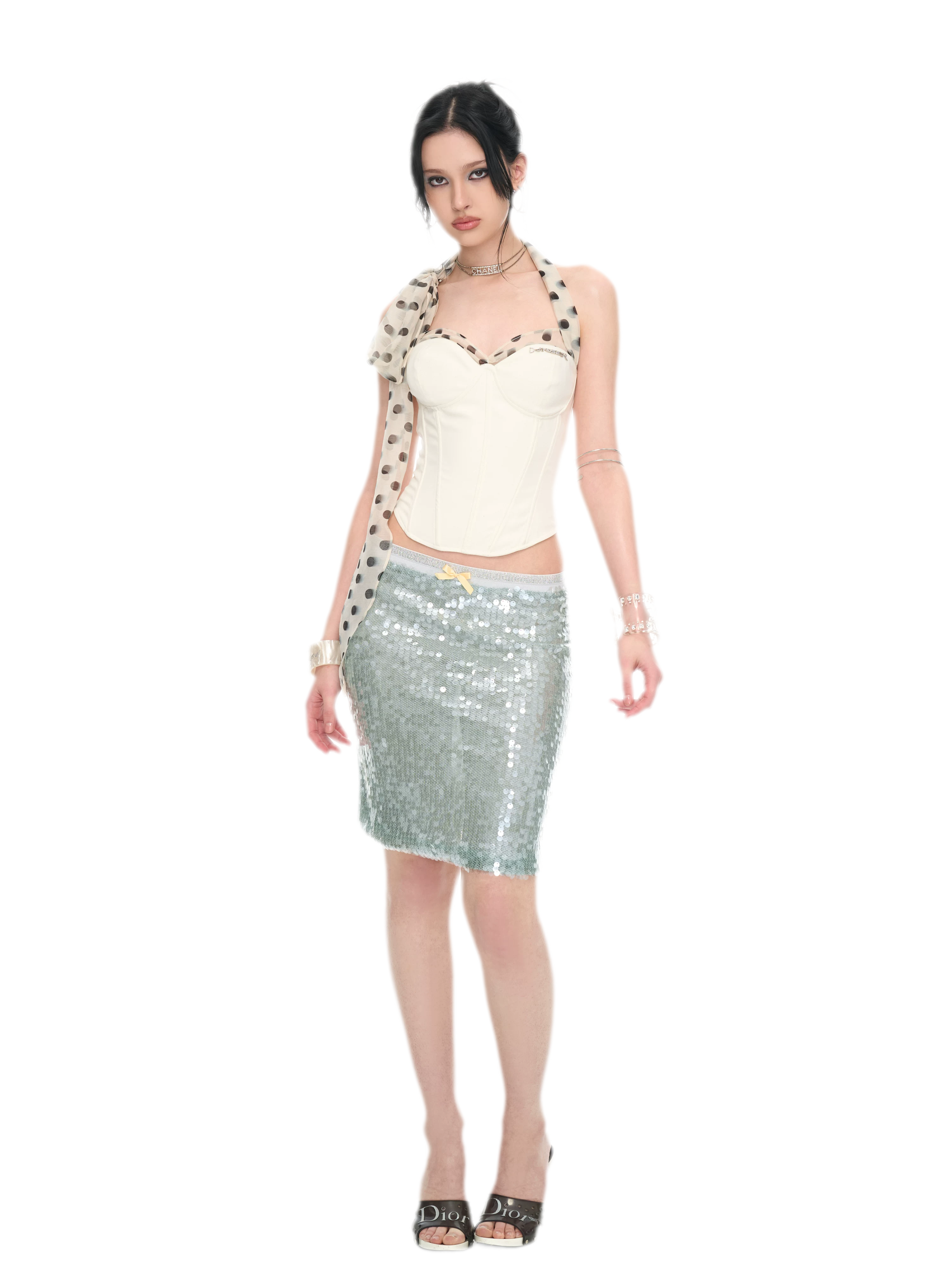 White Polka Dot Chiffon Corset