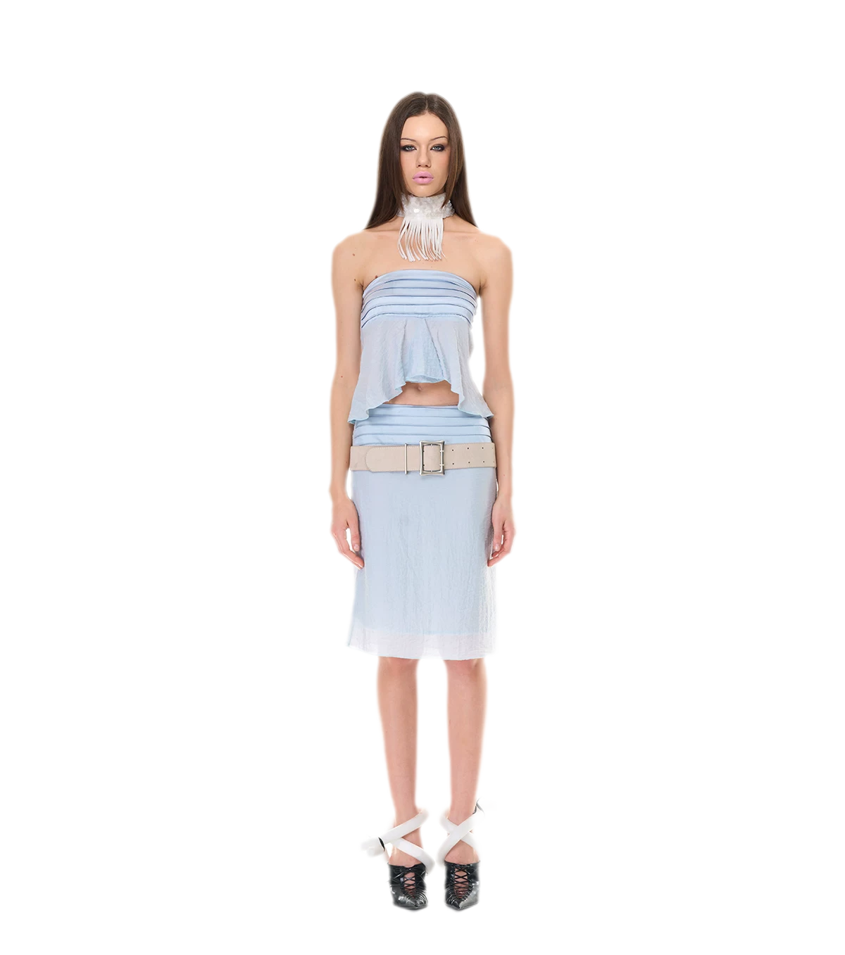 Textured Peplum Skirt Set