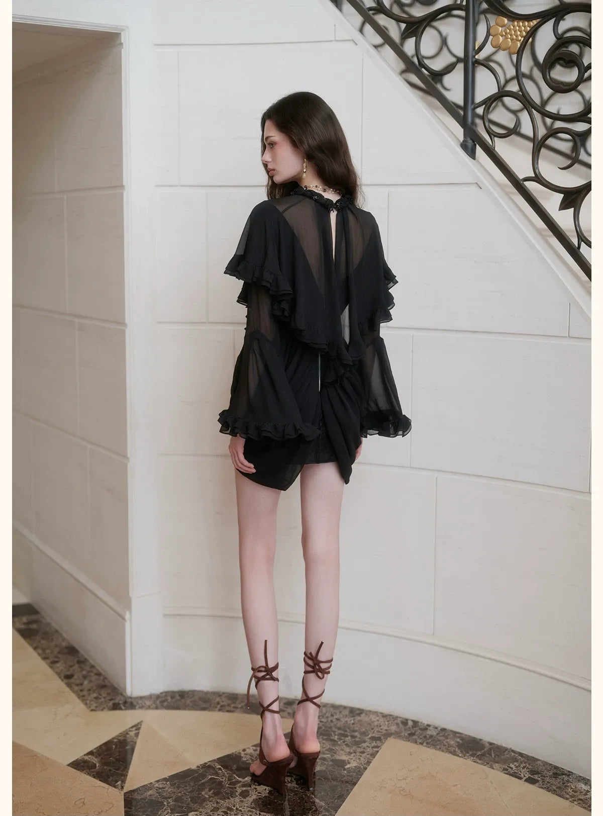 Textured Pleated Chiffon Dress