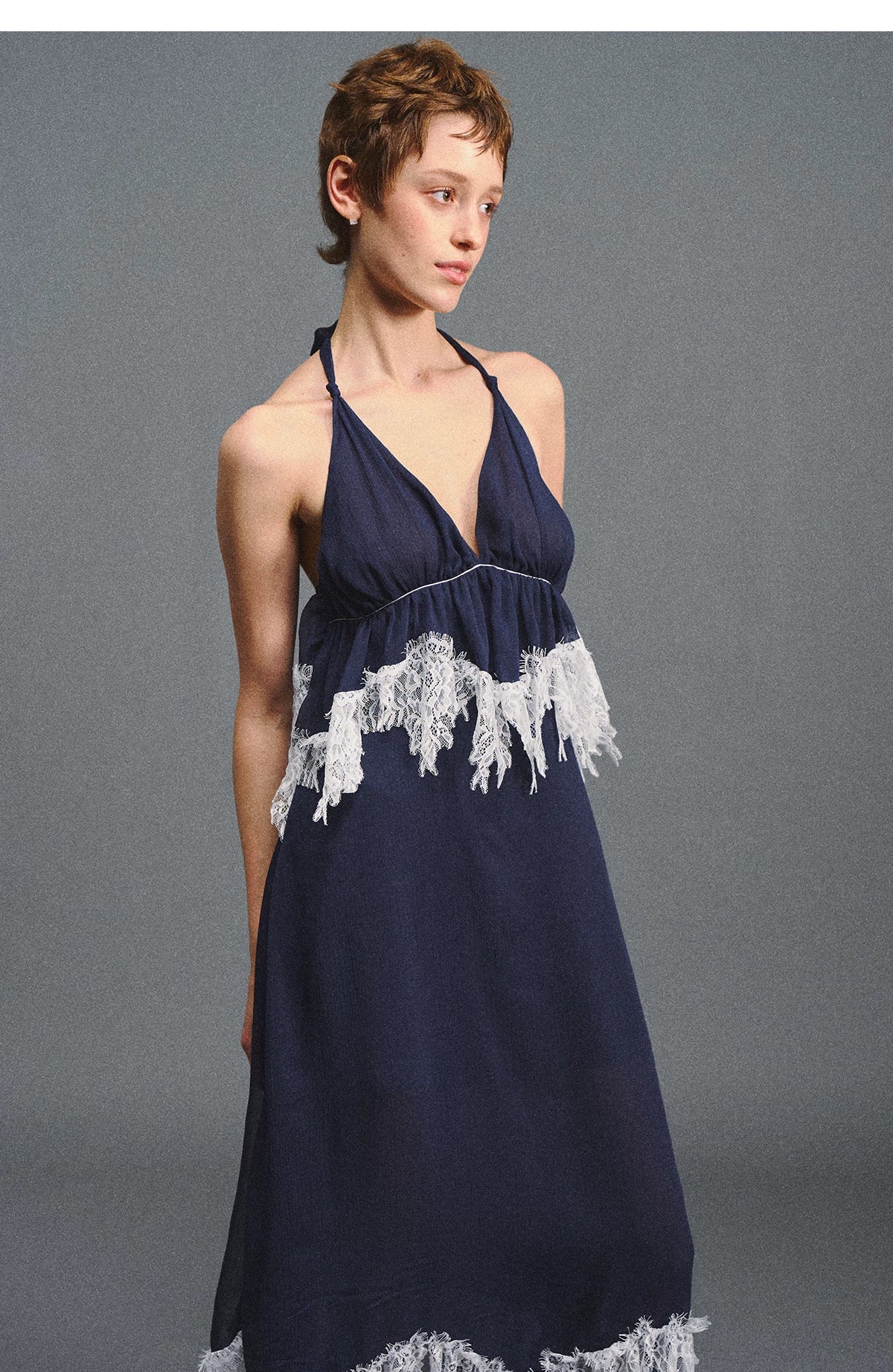 Deep V Halter Maxi Dress in Serene Blue
