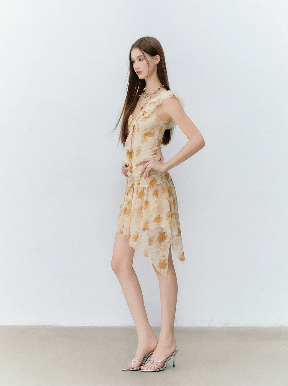 Shadow French Vintage Floral Ruffle Dress
