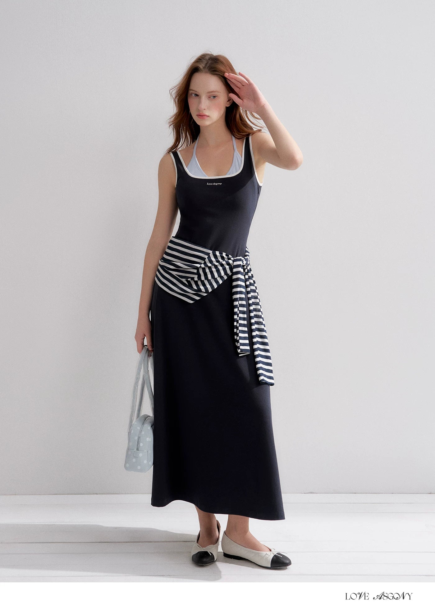Contrast Color U-Neck Halter Knit Long Dress