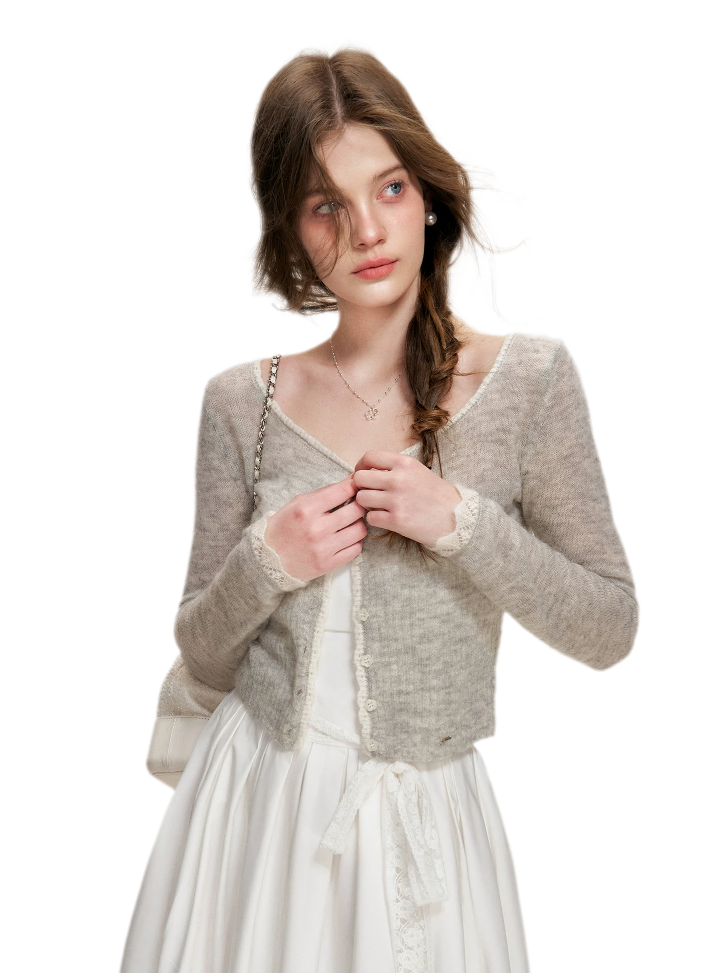 Alpaca Trim Cropped Cardigan