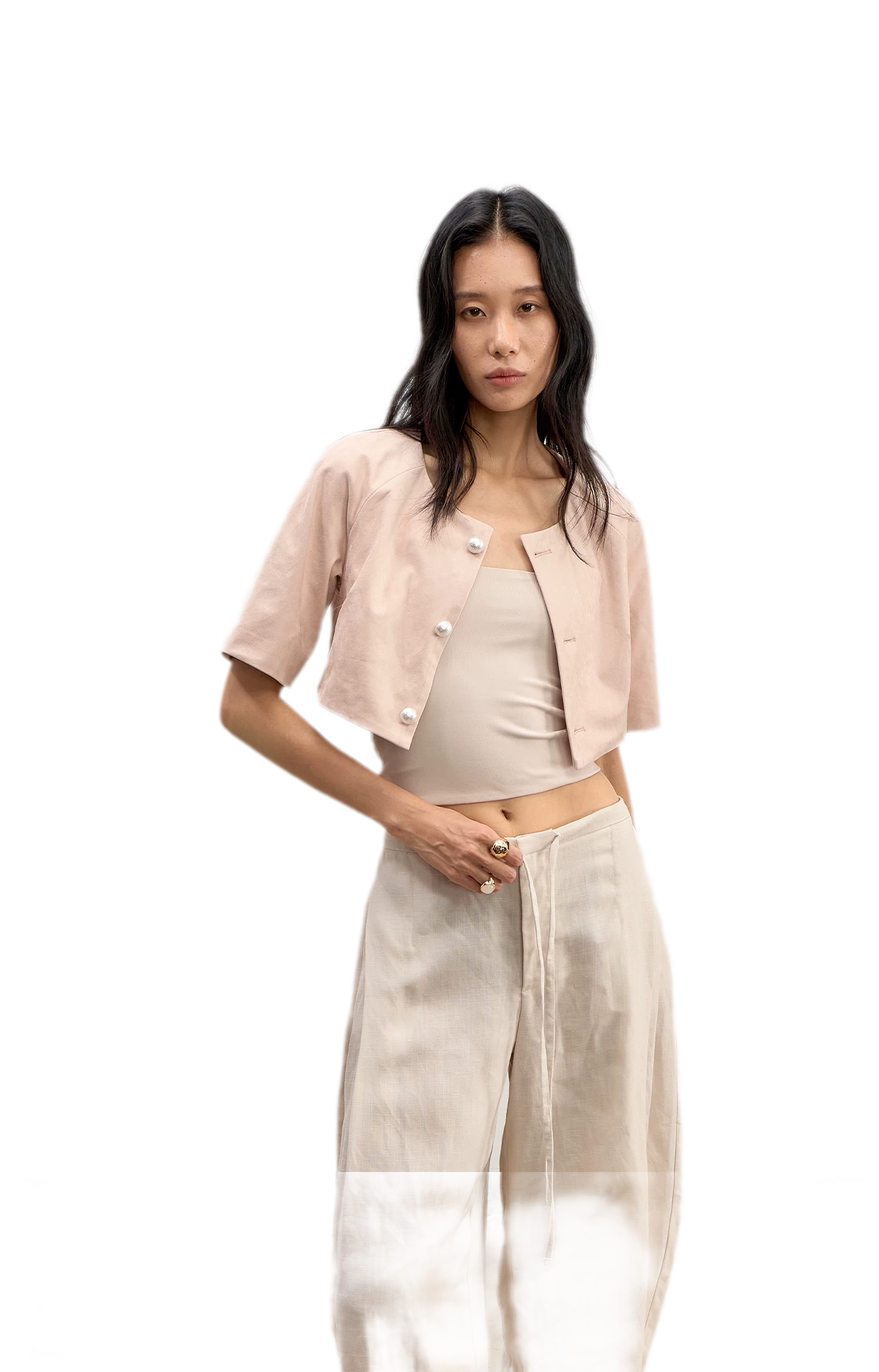 Giacca cropped raglan effetto pelle