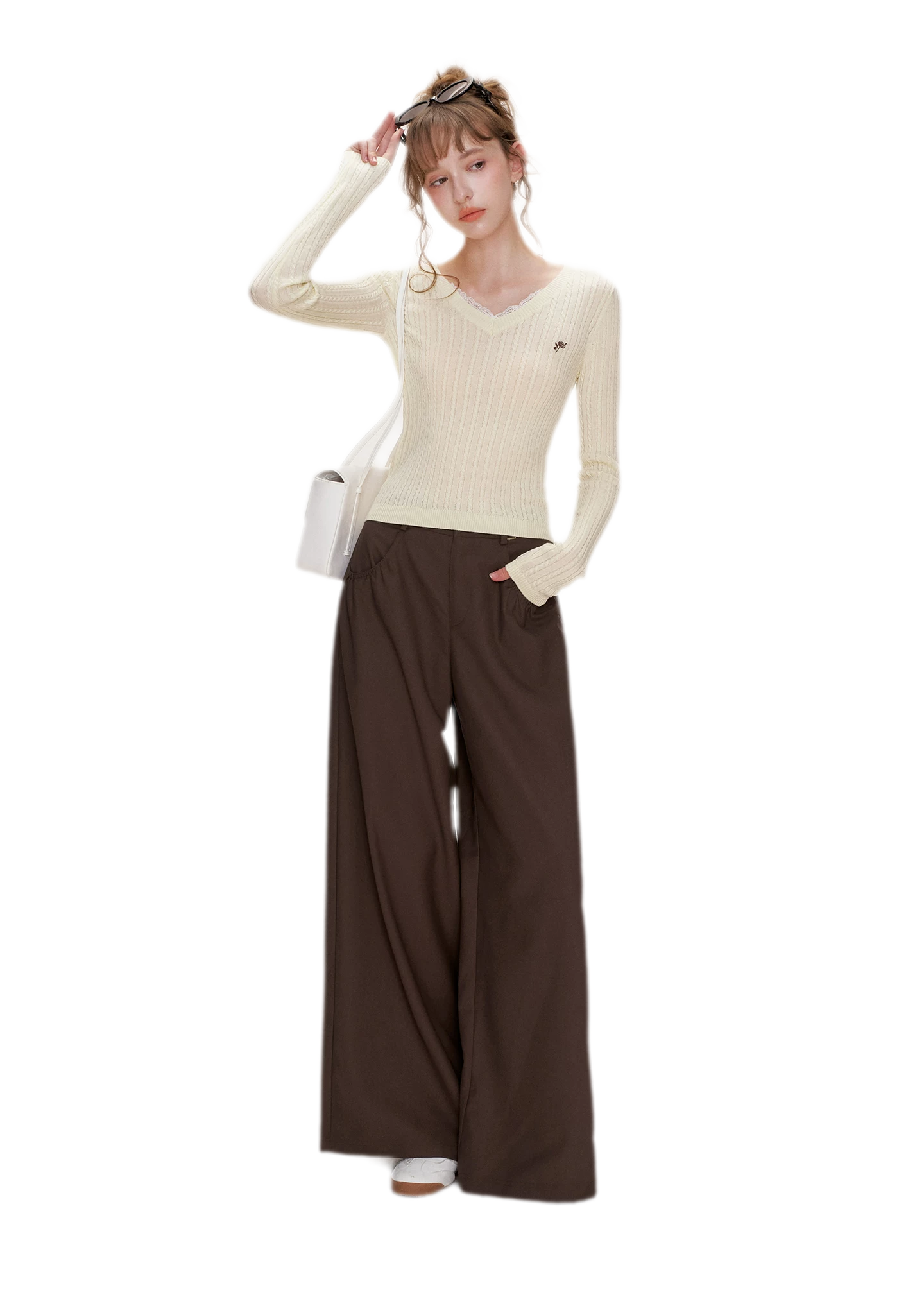 Gathered Waist Wide-Leg Trousers