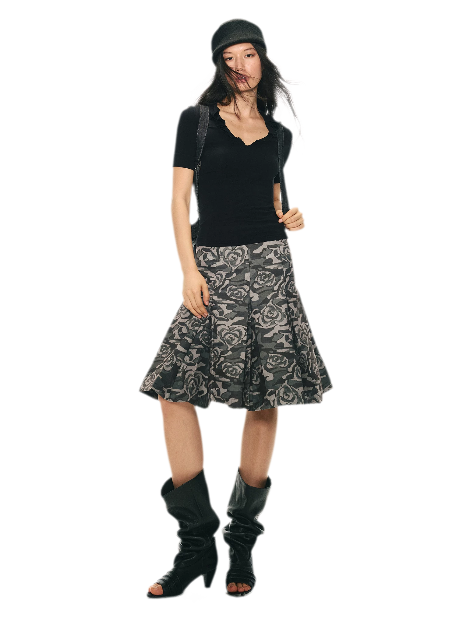 Low Waist Pleated A-Line Skirt