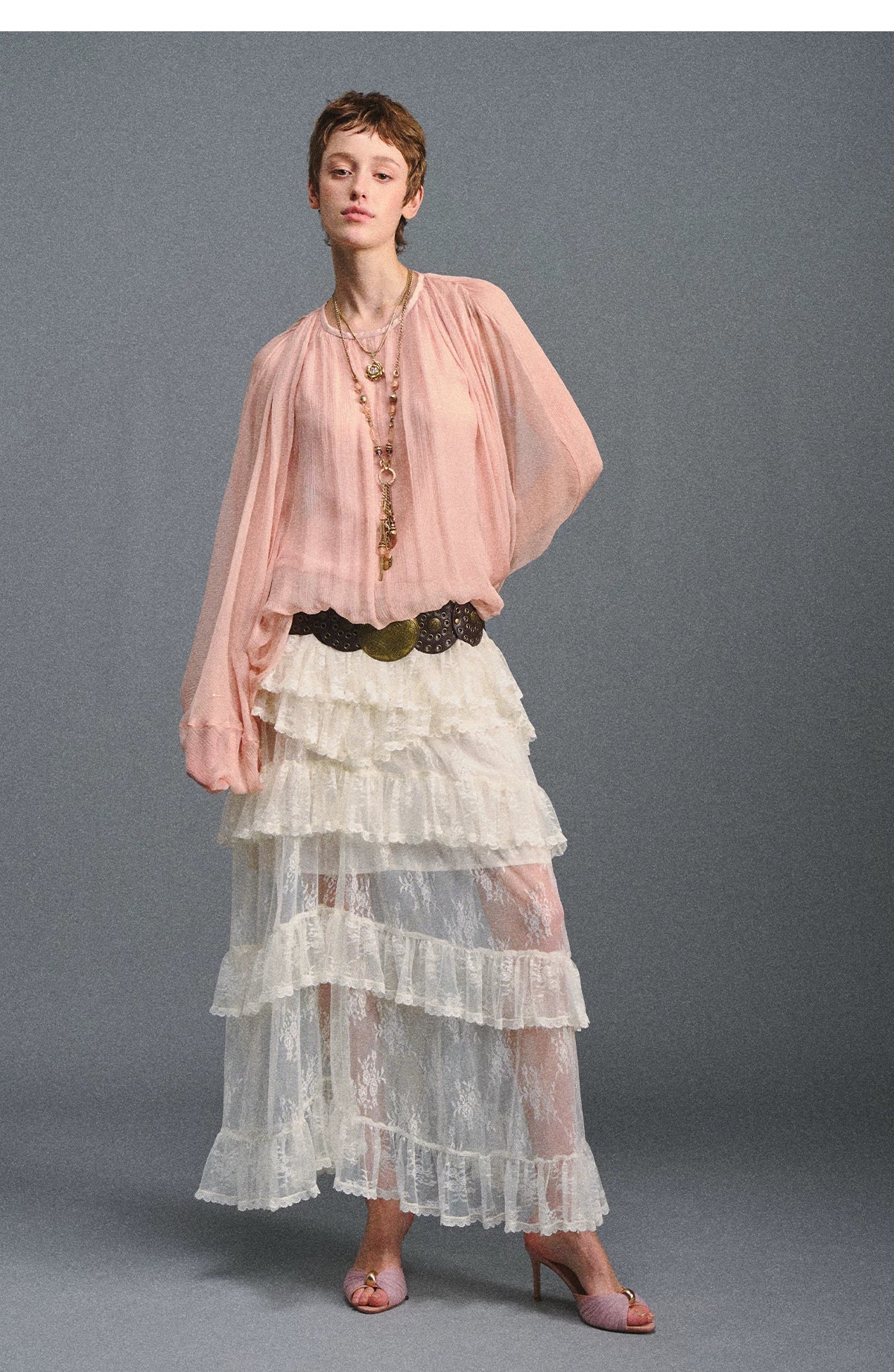 Vintage Romantic Asymmetrical Layered Ruffle Skirt