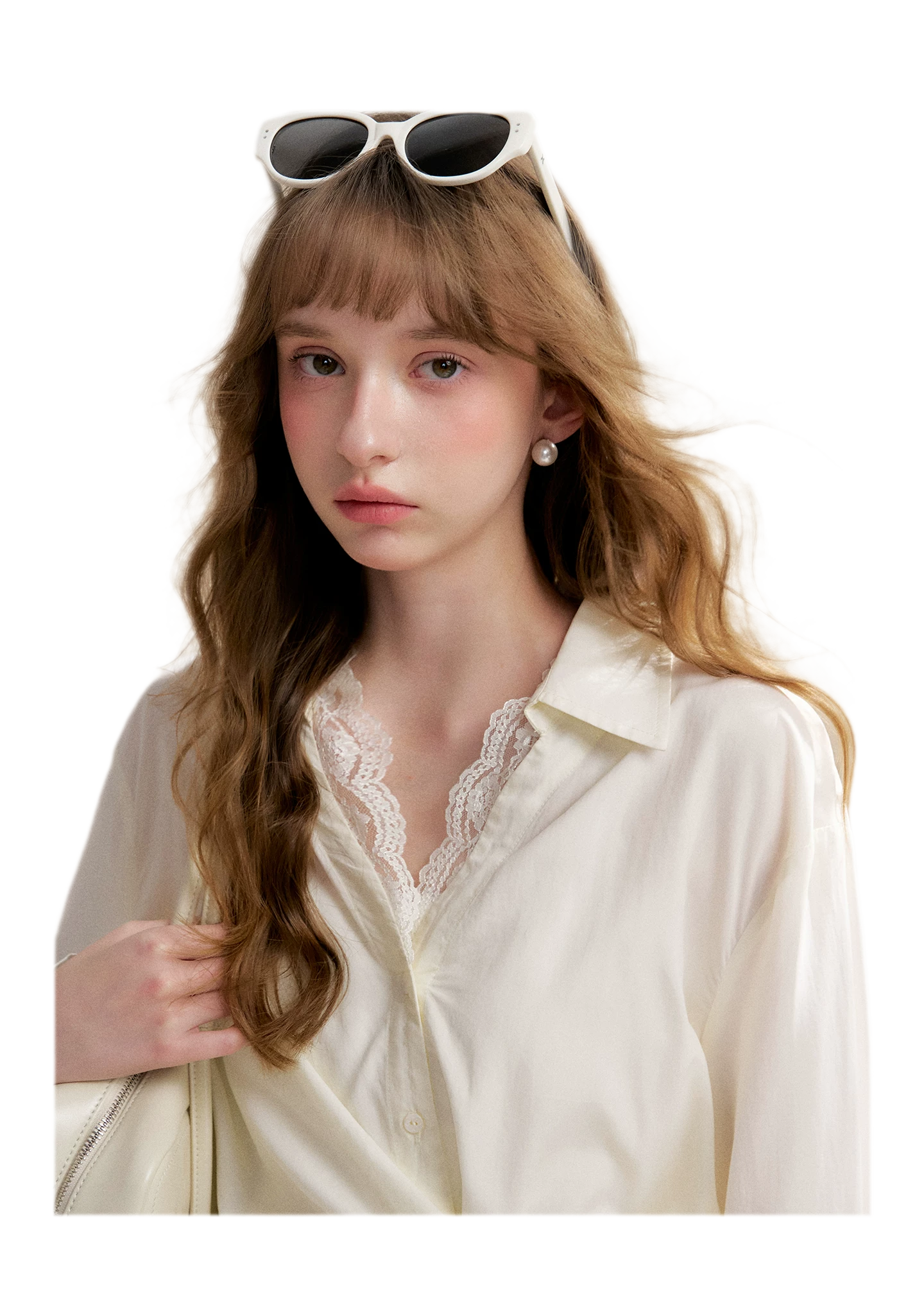 Tencel Lace V-Neck Long Sleeve Shirt