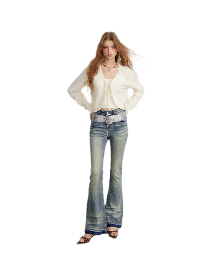 Diamond Knit Tie Cardigan Set