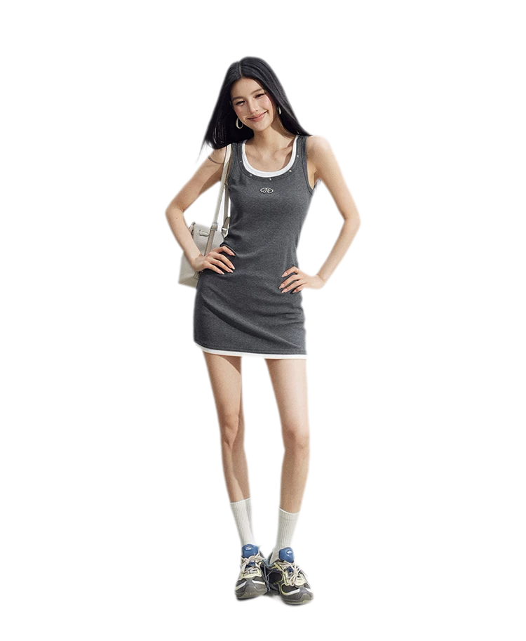 Contrast U-Neck Dress