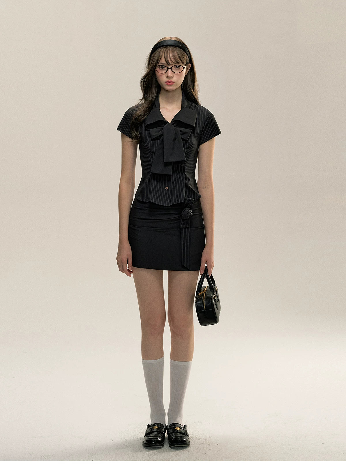 Bow Stripe Shirt Set
